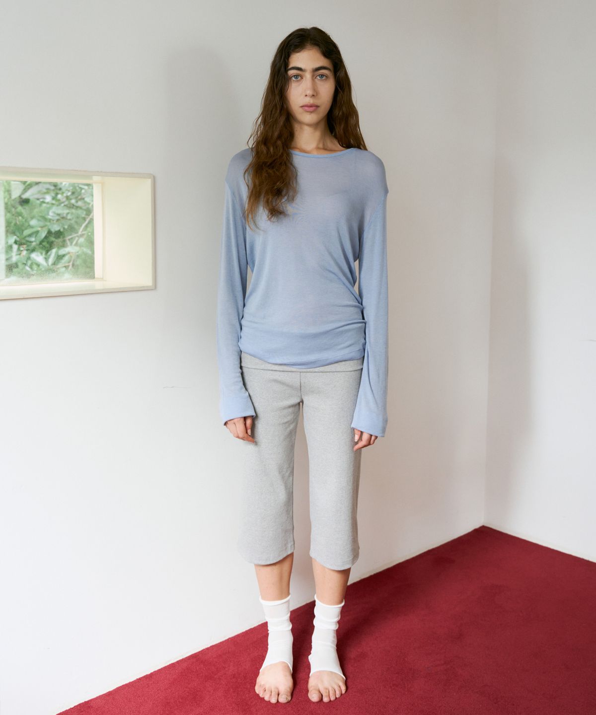 38컴온커먼(38COMEONCOMMON) Rib Knit Capri Pants (Melange Grey)