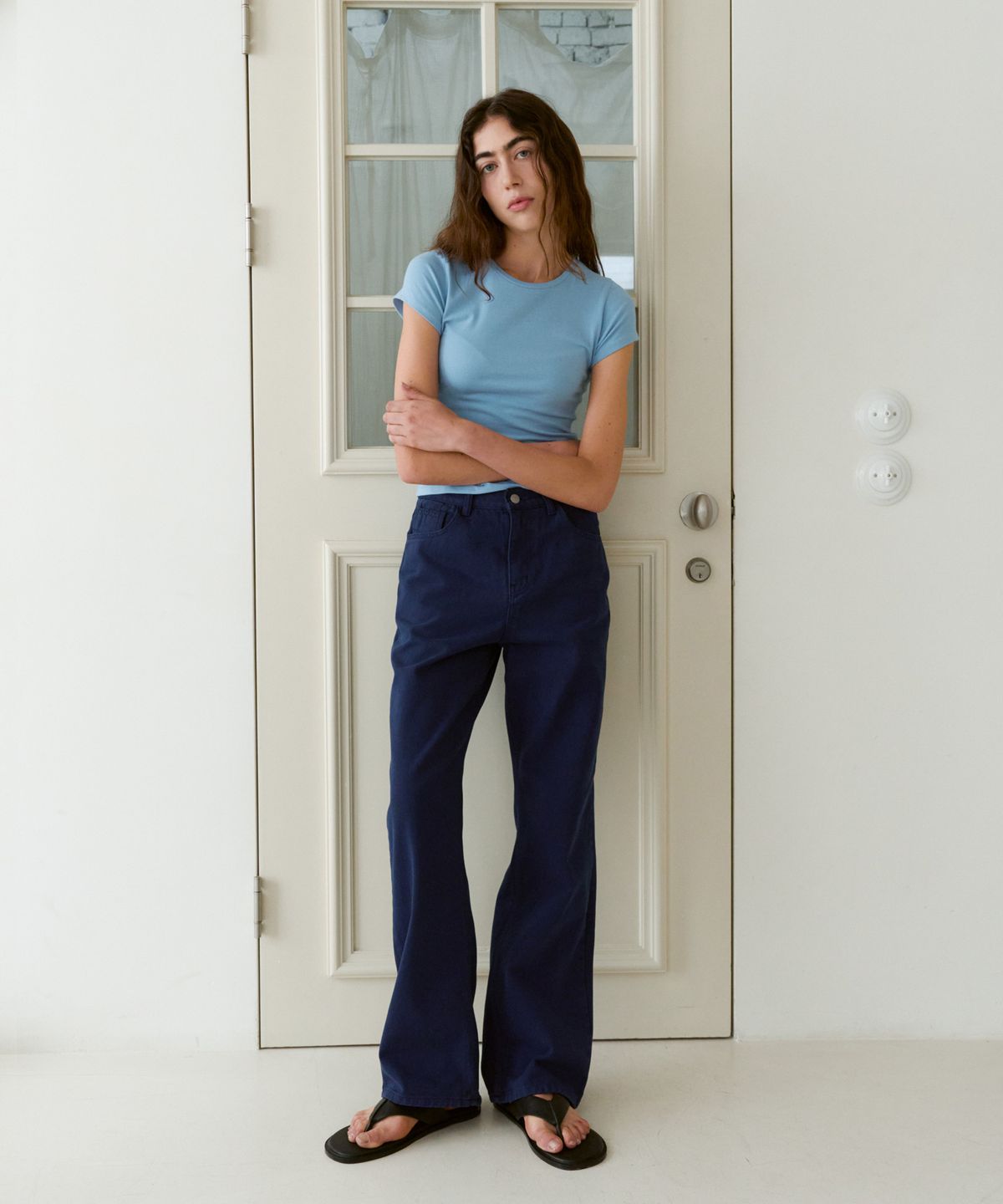 38컴온커먼(38COMEONCOMMON) Garment Dyed Straight Pants (Navy)