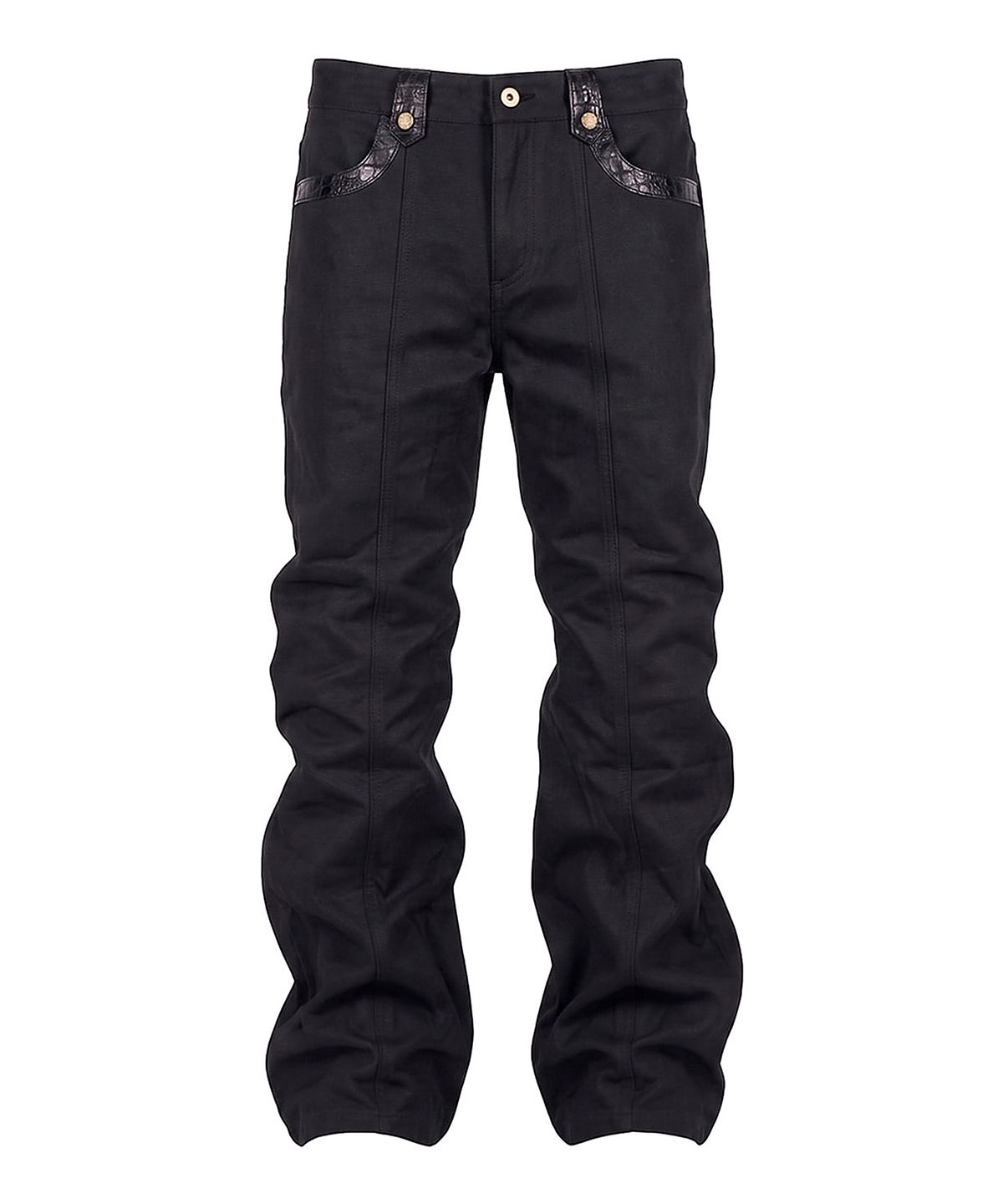 043Y(043Y) Leather Trim D-Ring Flared Pants