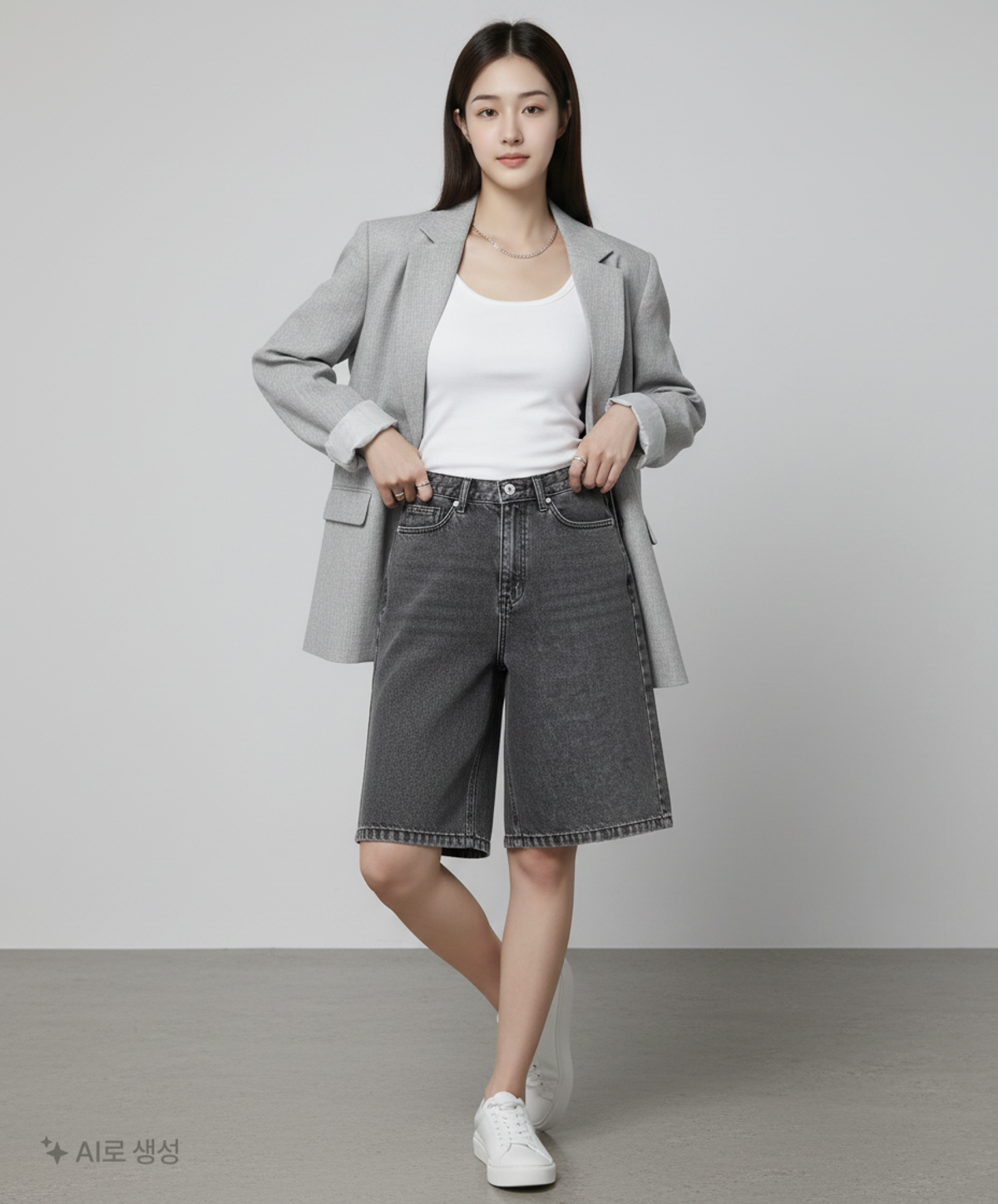 미쏘(MIXXO) 루즈핏 버뮤다 데님_MIWTHE518J 28