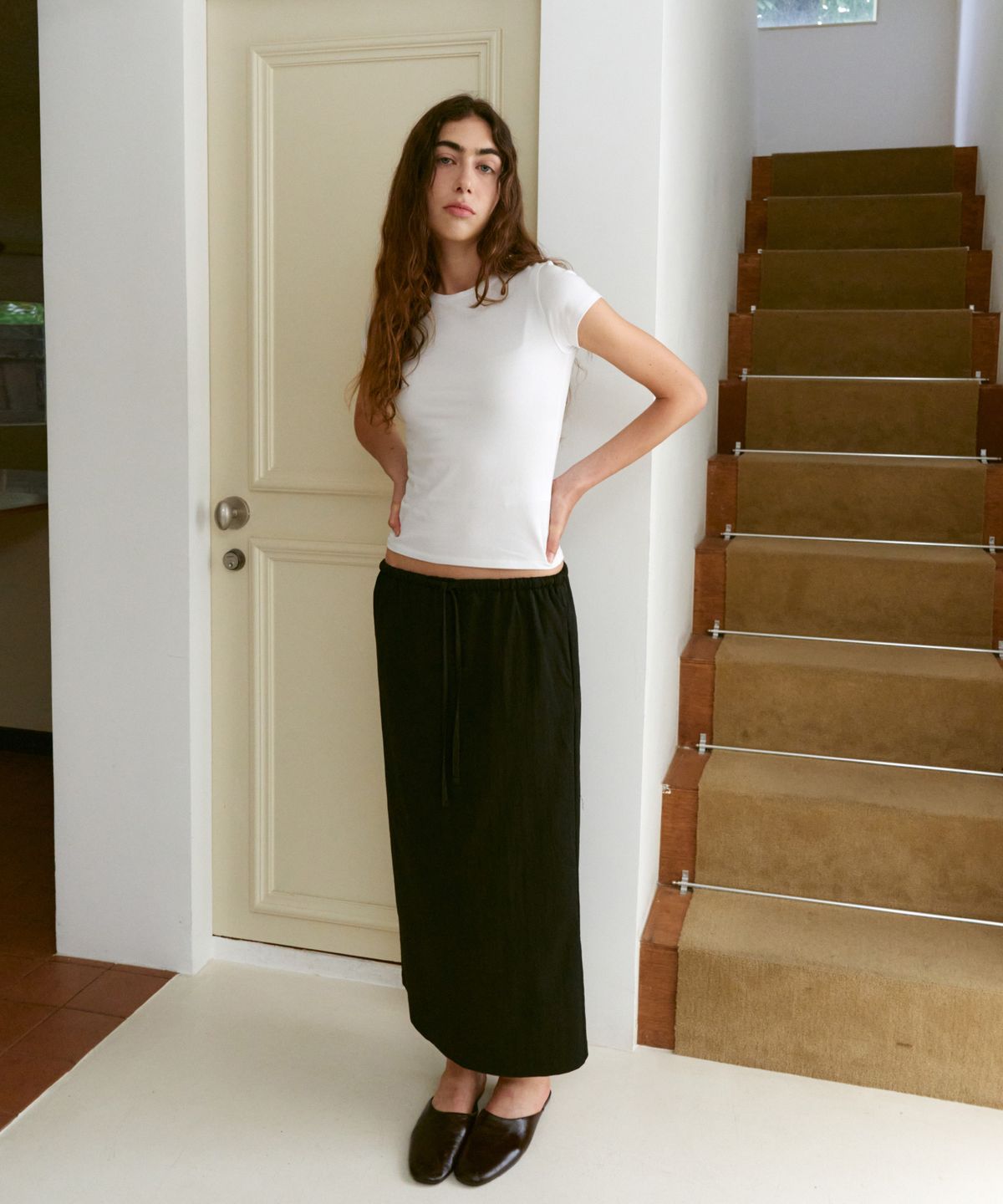 38컴온커먼(38COMEONCOMMON) Straight Long Banding Skirts (Black)