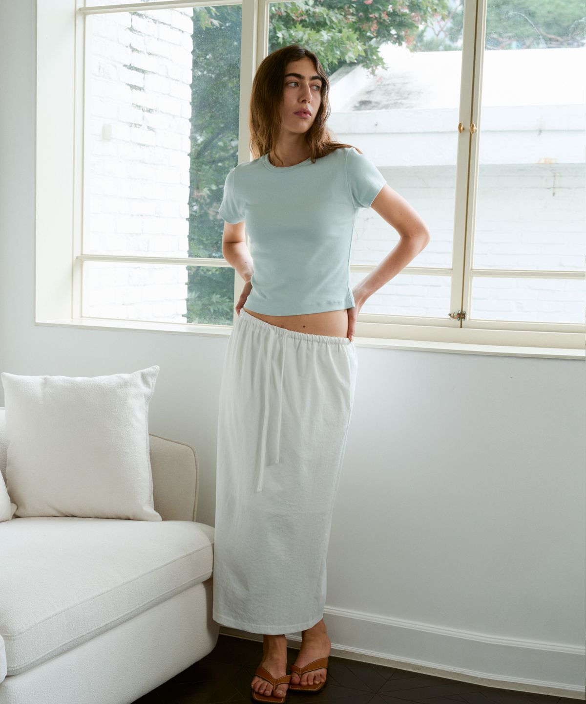 38컴온커먼(38COMEONCOMMON) Straight Long Banding Skirts (White)