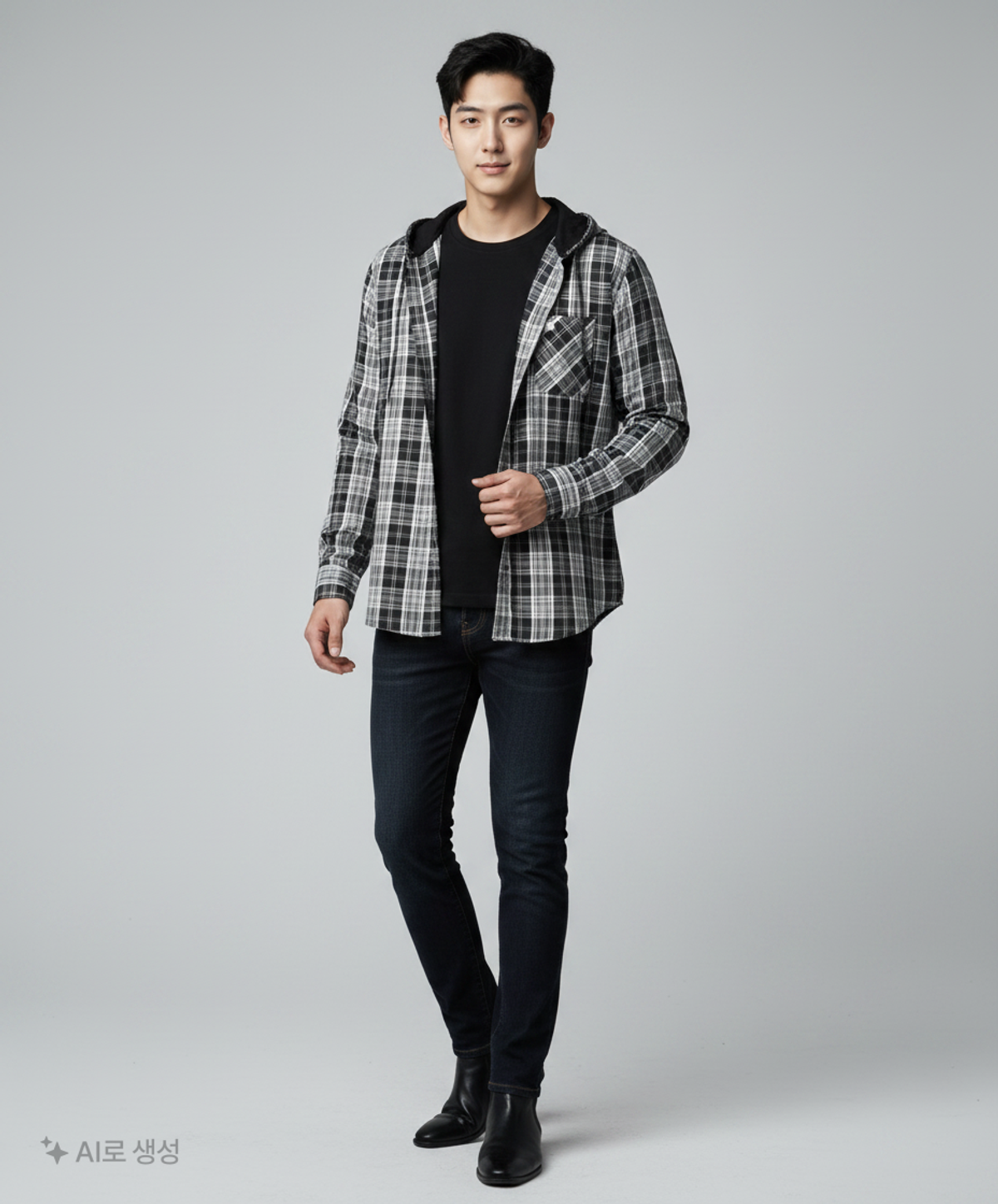 브라운브레스(BROWNBREATH) TAG CHECK HOOD SHIRTS - BLACK L