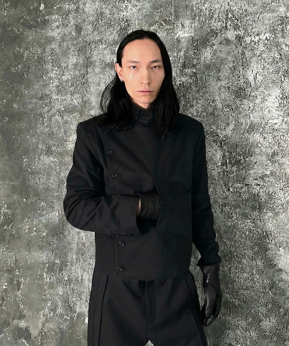 043Y(043Y) Asymmetric Stand Collar Jacket (Black)