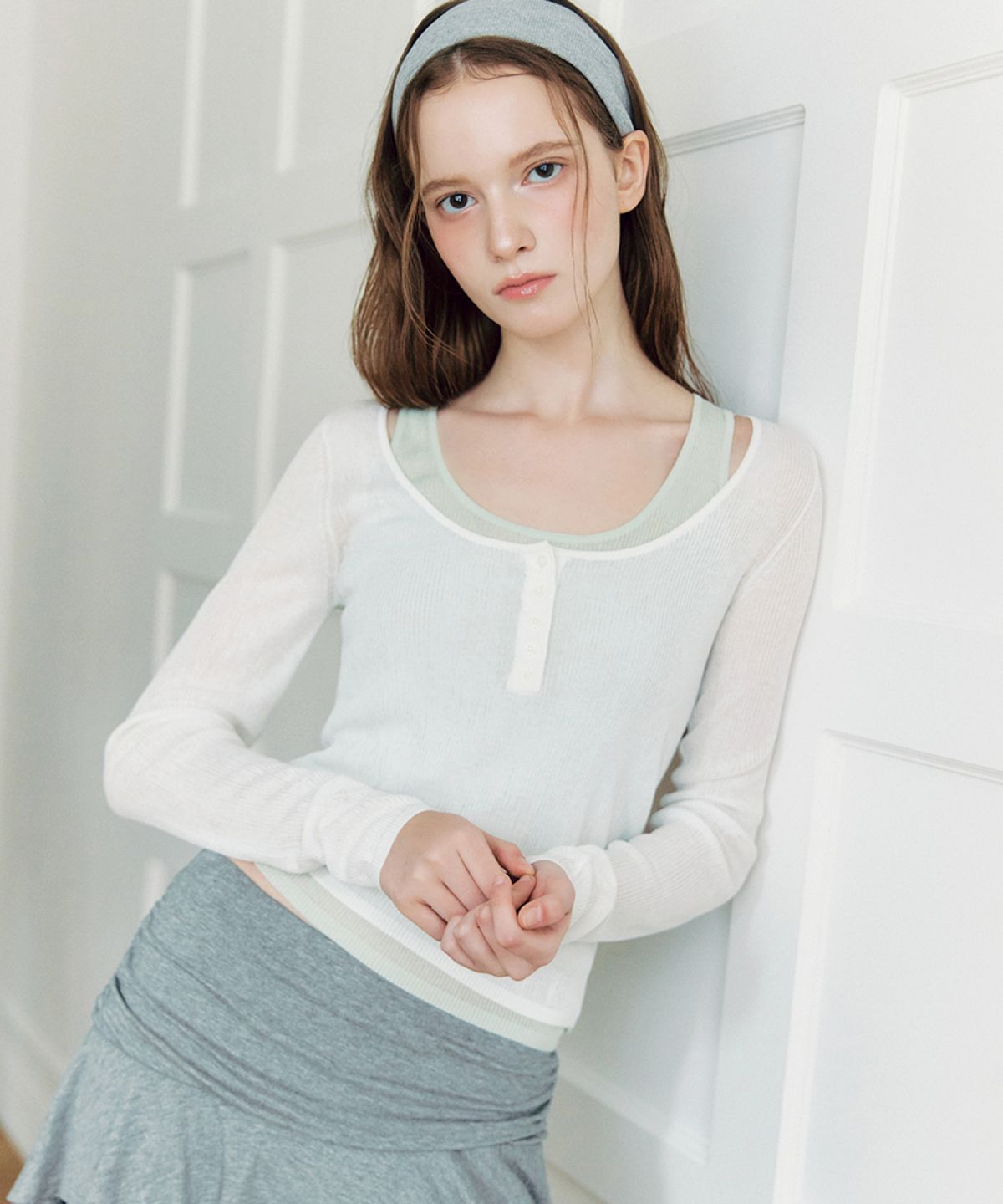 미쏘(MIXXO) 레이어드 U넥 골지 니트_MIWKAG939T