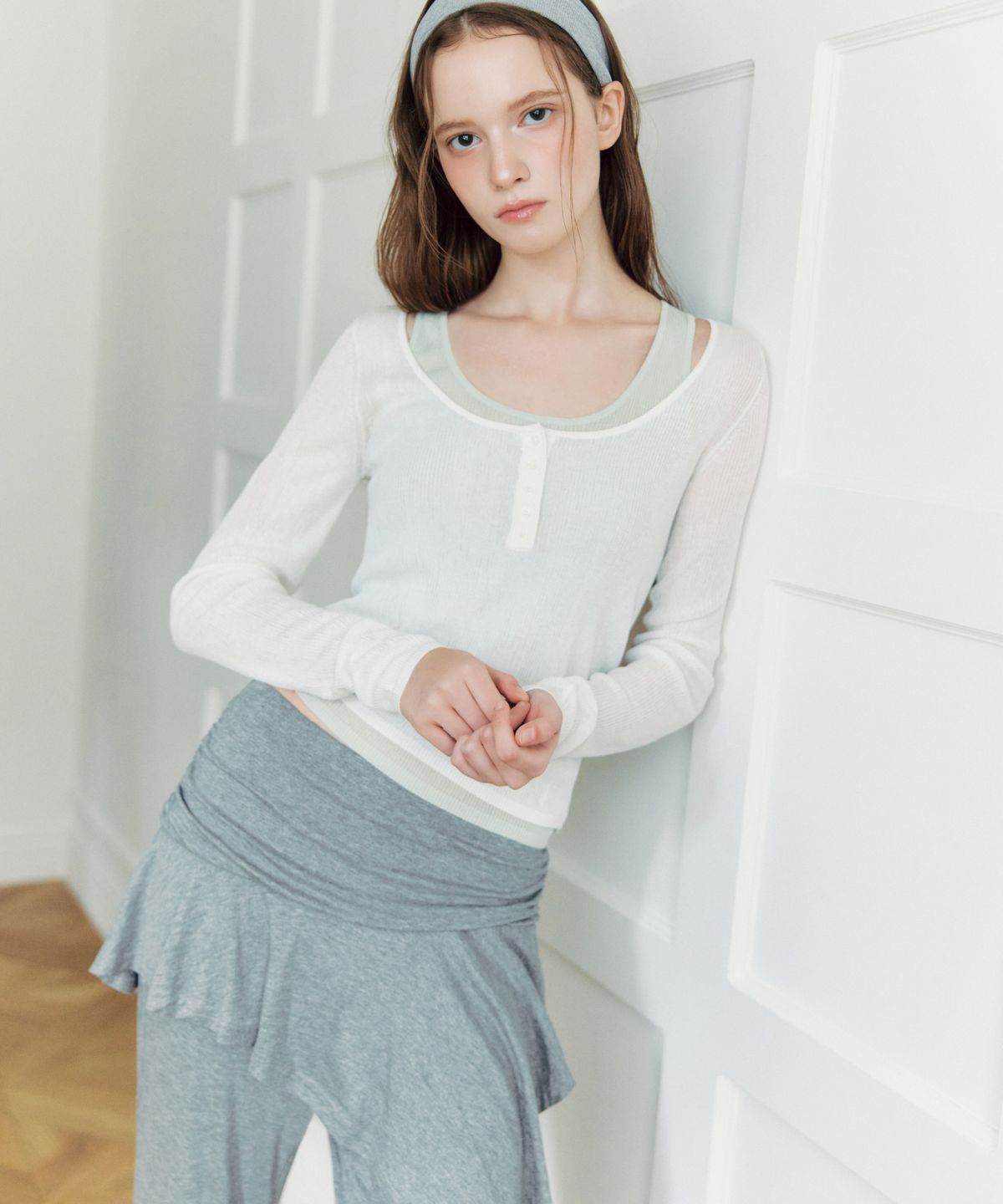 미쏘(MIXXO) 레이어드 U넥 골지 니트_MIWKAG939T