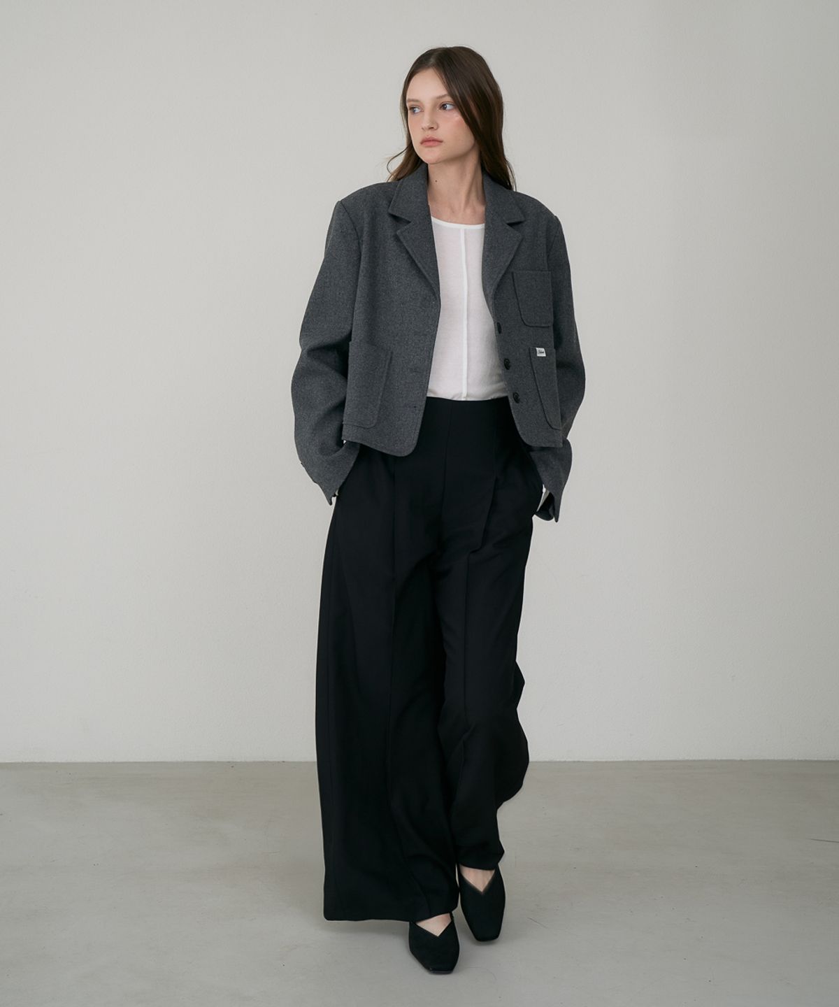 드헤베(DEHEVE) Tailored Wide Slacks [Black]