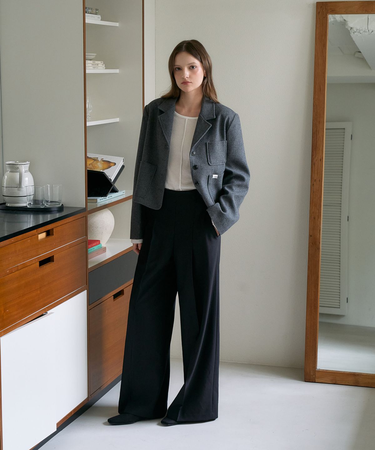 드헤베(DEHEVE) Tailored Wide Slacks [Black]