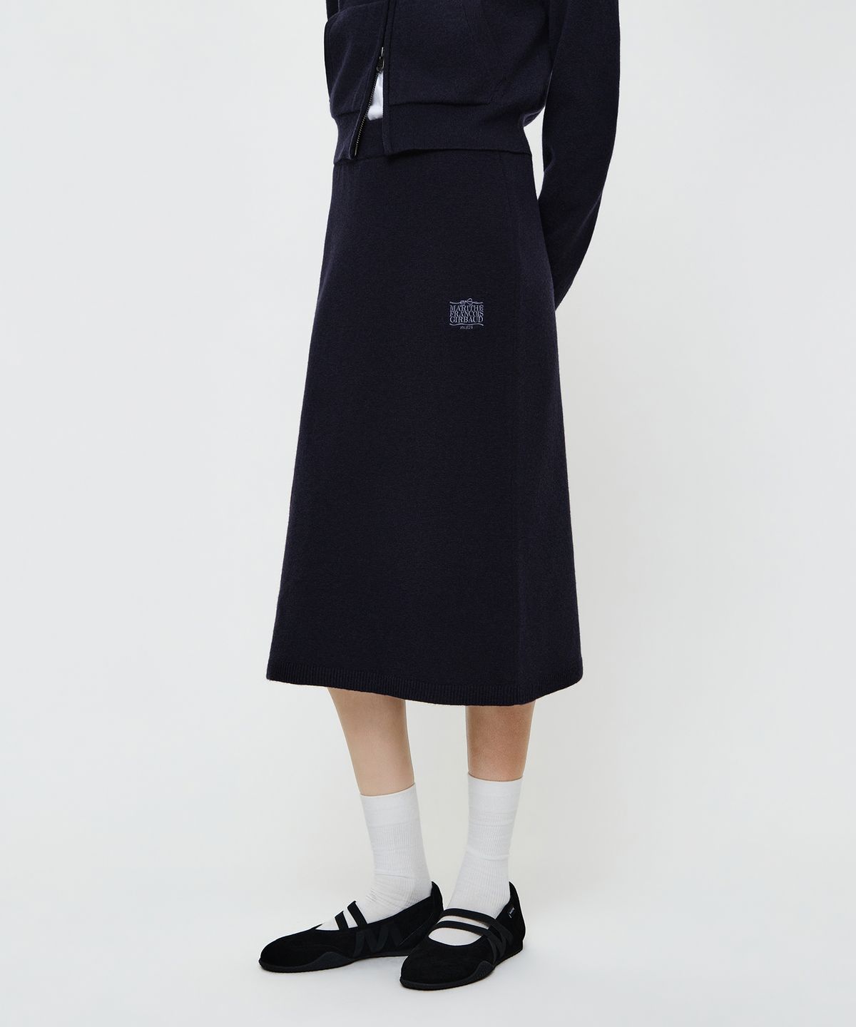 마리떼 프랑소와 저버(MARITHÉ + FRANҪOIS GIRBAUD) W RIBBON CLASSIC LOGO KNIT SKIRT navy