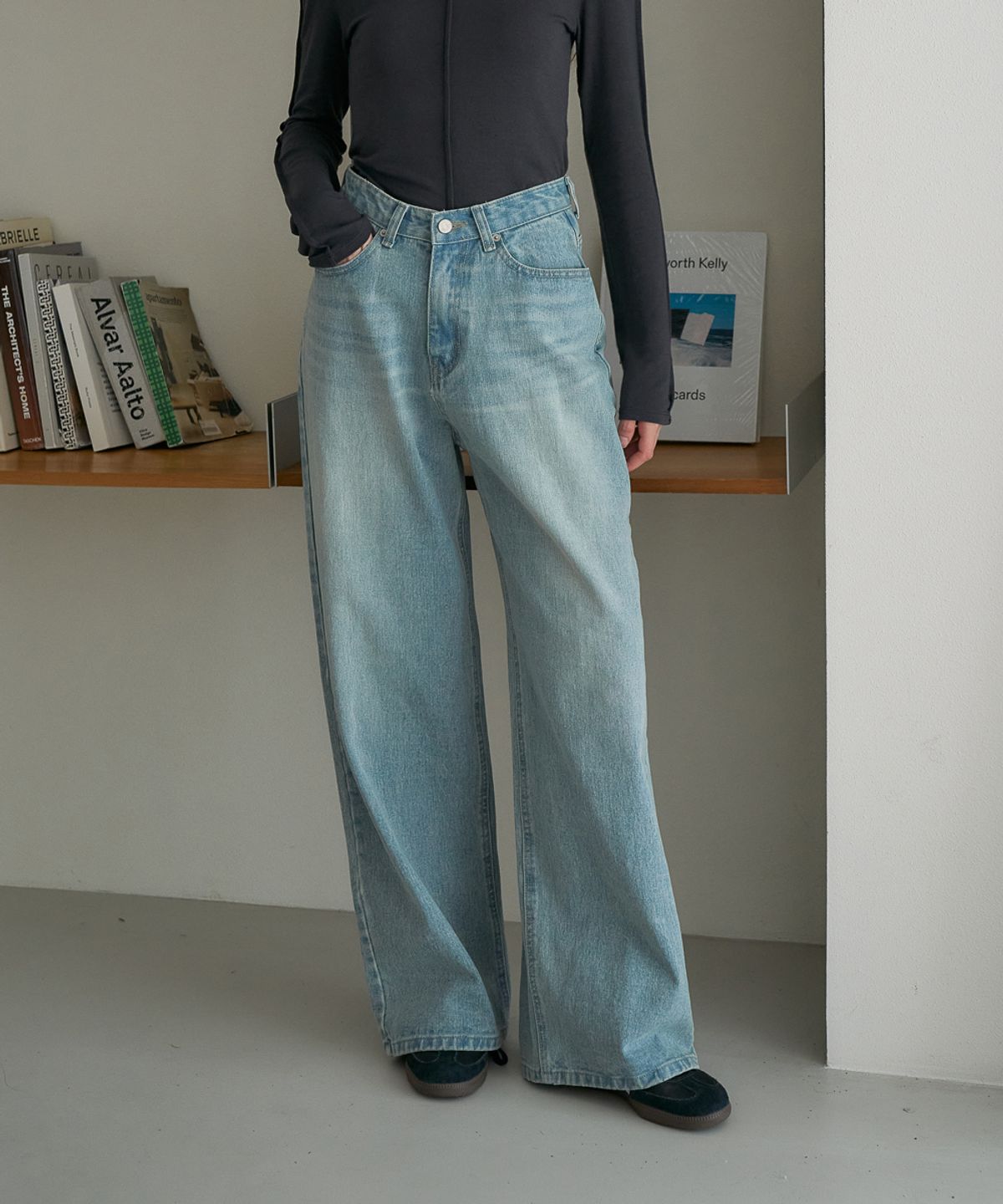 드헤베(DEHEVE) Essential Wide Denim Pants [Light Blue]