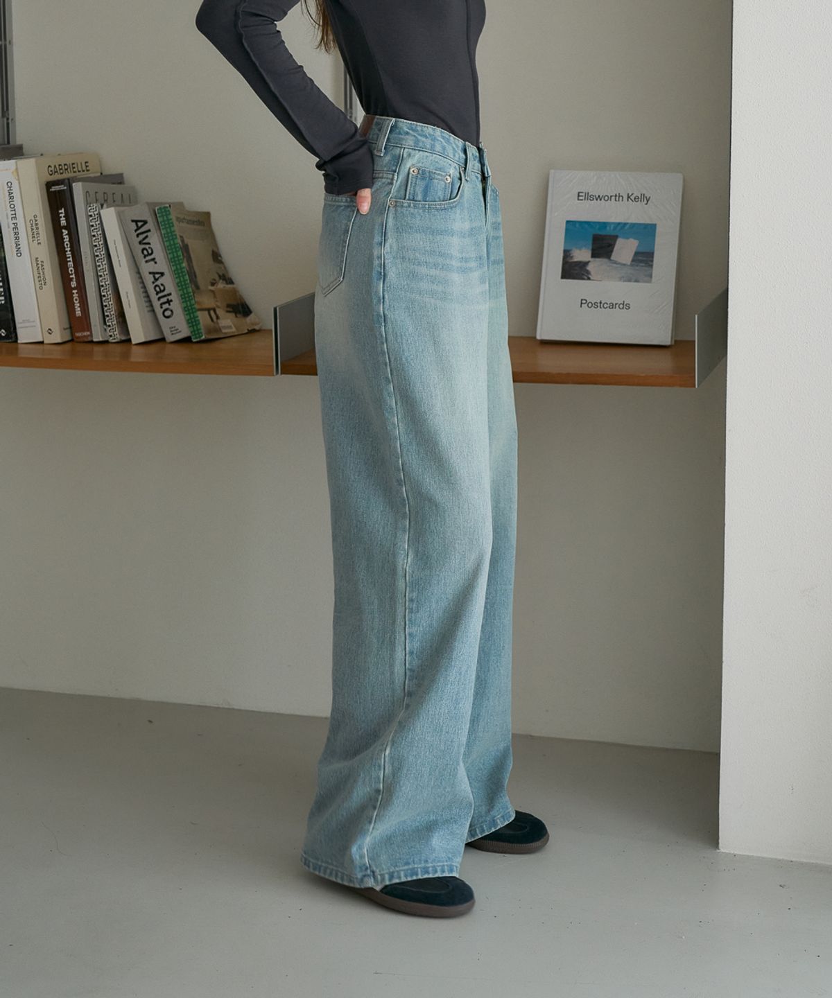 드헤베(DEHEVE) Essential Wide Denim Pants [Light Blue]