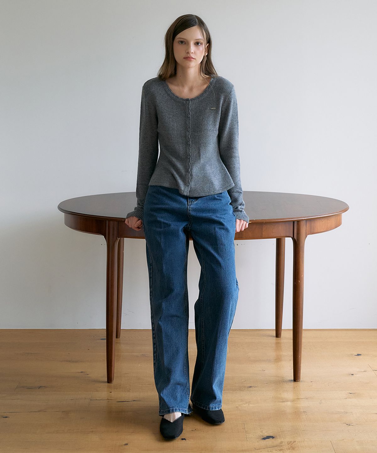 드헤베(DEHEVE) Tailored Straight Denim Pants [Dark Blue]