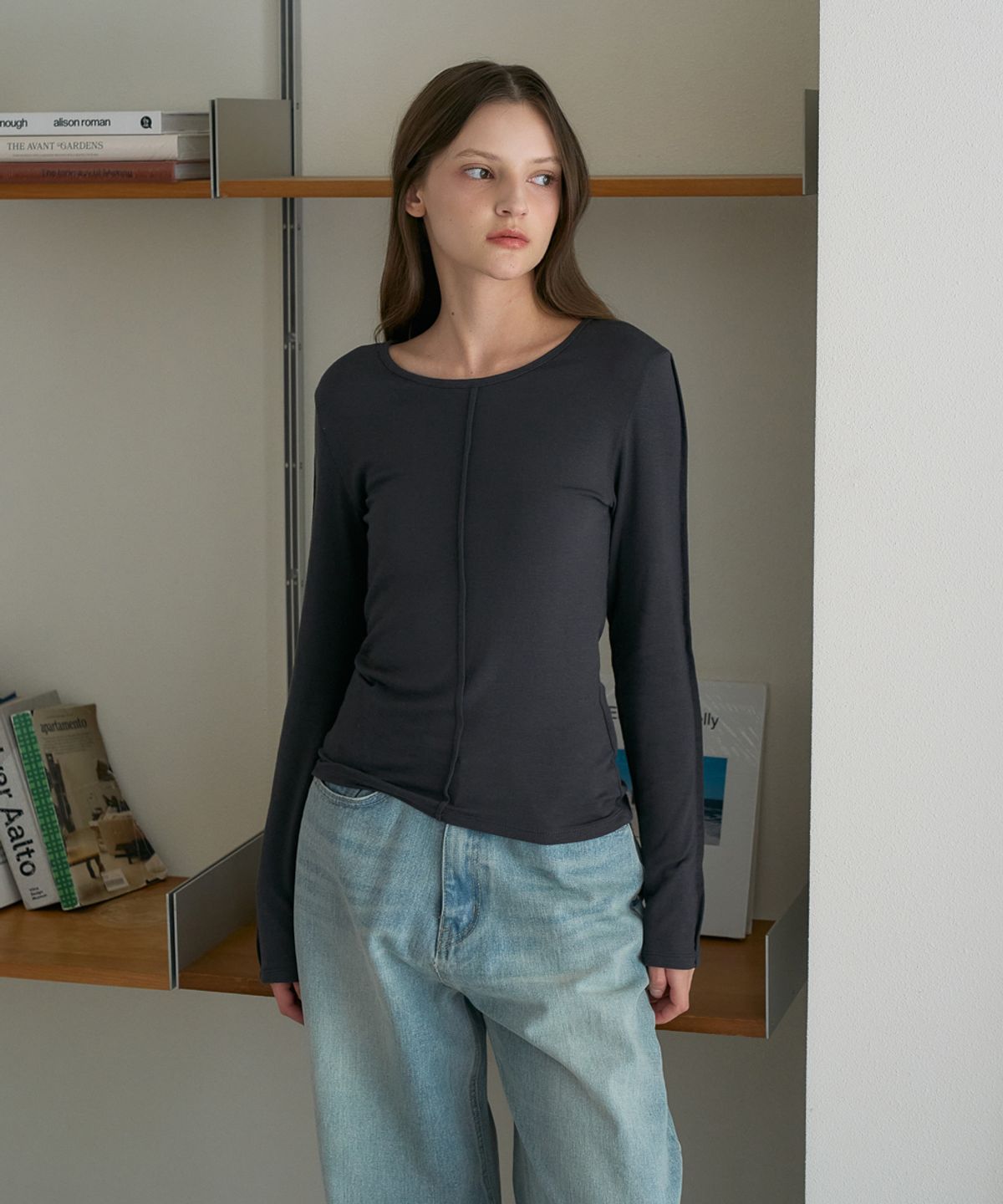 드헤베(DEHEVE) Soft Layer Slim Long Sleeve [Charcoal]