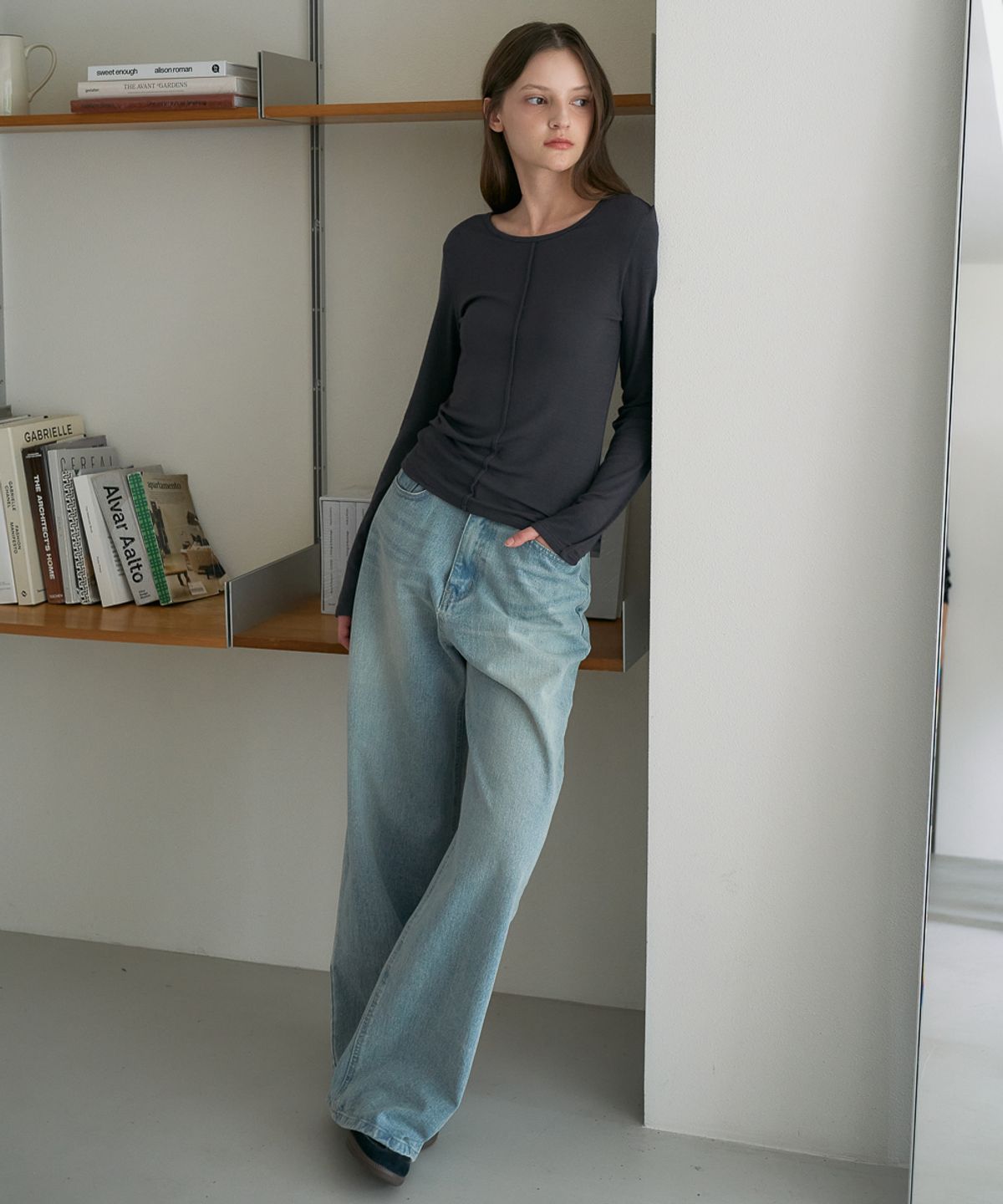 드헤베(DEHEVE) Soft Layer Slim Long Sleeve [Charcoal]