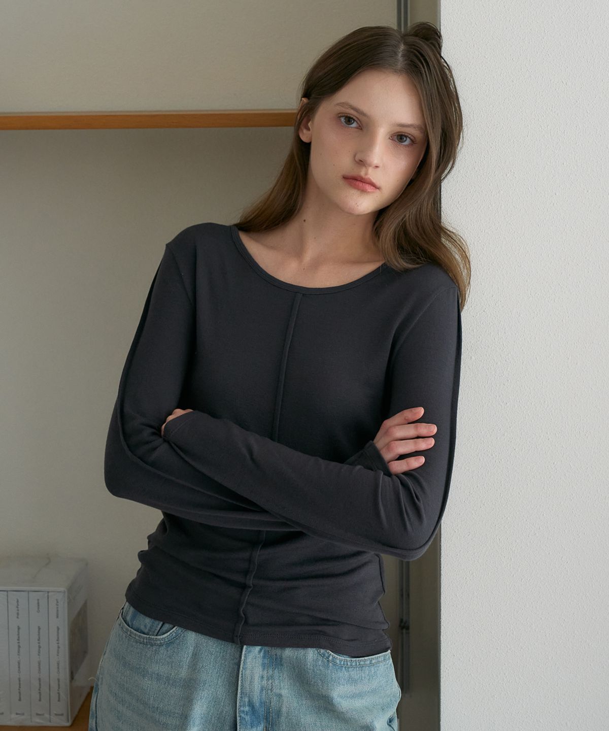 드헤베(DEHEVE) Soft Layer Slim Long Sleeve [Charcoal]