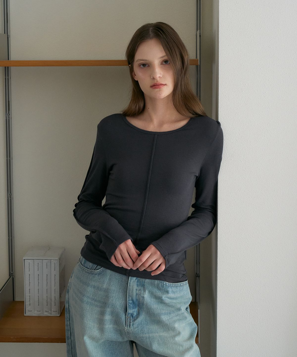 드헤베(DEHEVE) Soft Layer Slim Long Sleeve [Charcoal]
