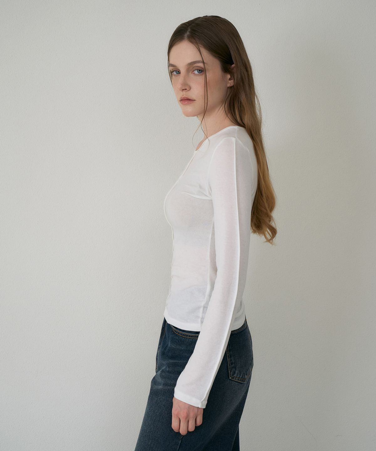 드헤베(DEHEVE) Soft Layer Slim Long Sleeve [Ivory]