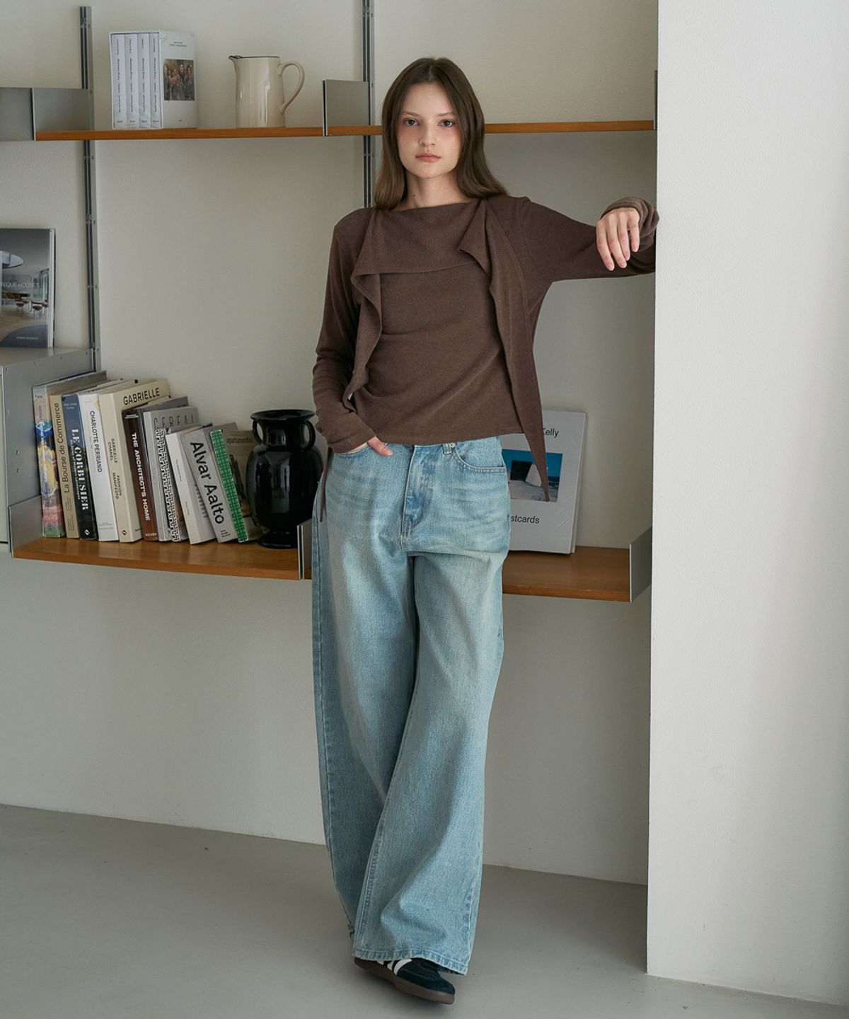 드헤베(DEHEVE) Drape Scarf Long Sleeve [Brown]