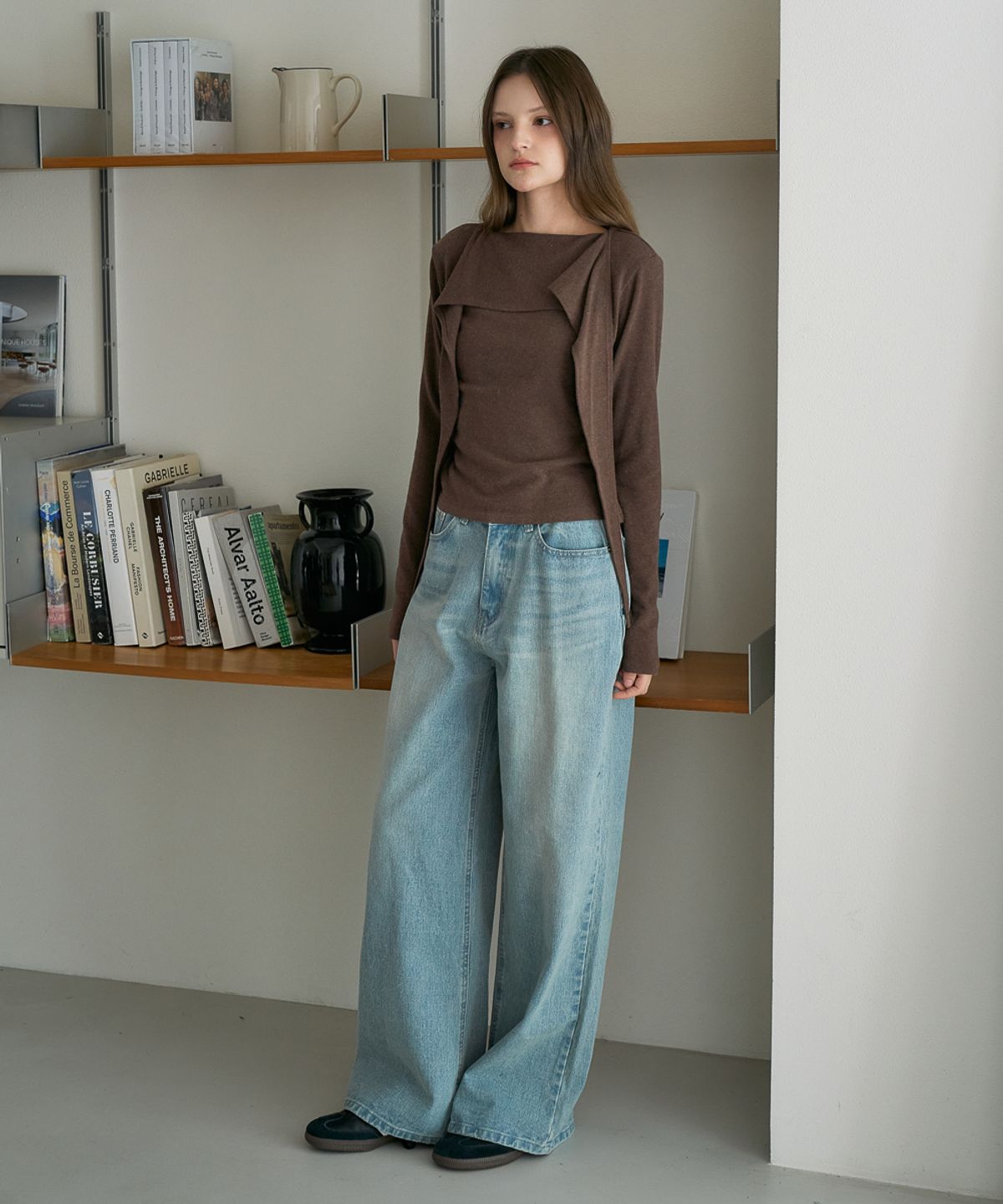 드헤베(DEHEVE) Drape Scarf Long Sleeve [Brown]