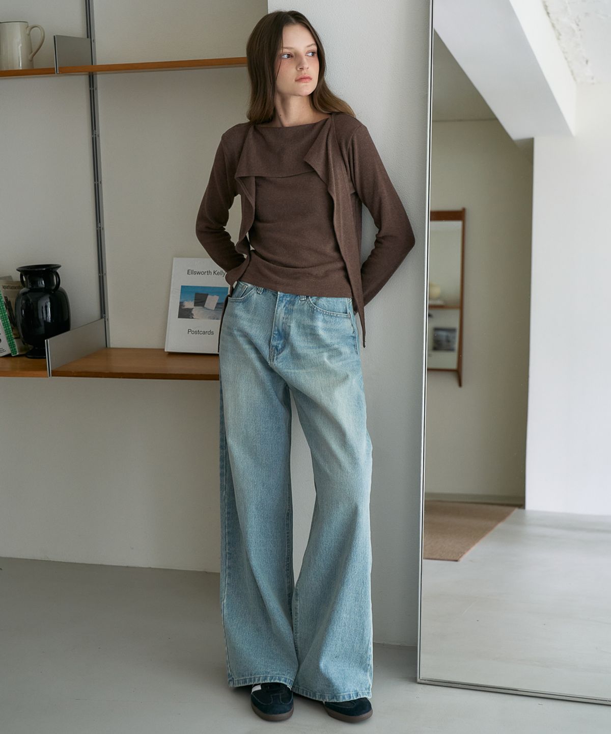 드헤베(DEHEVE) Drape Scarf Long Sleeve [Brown]