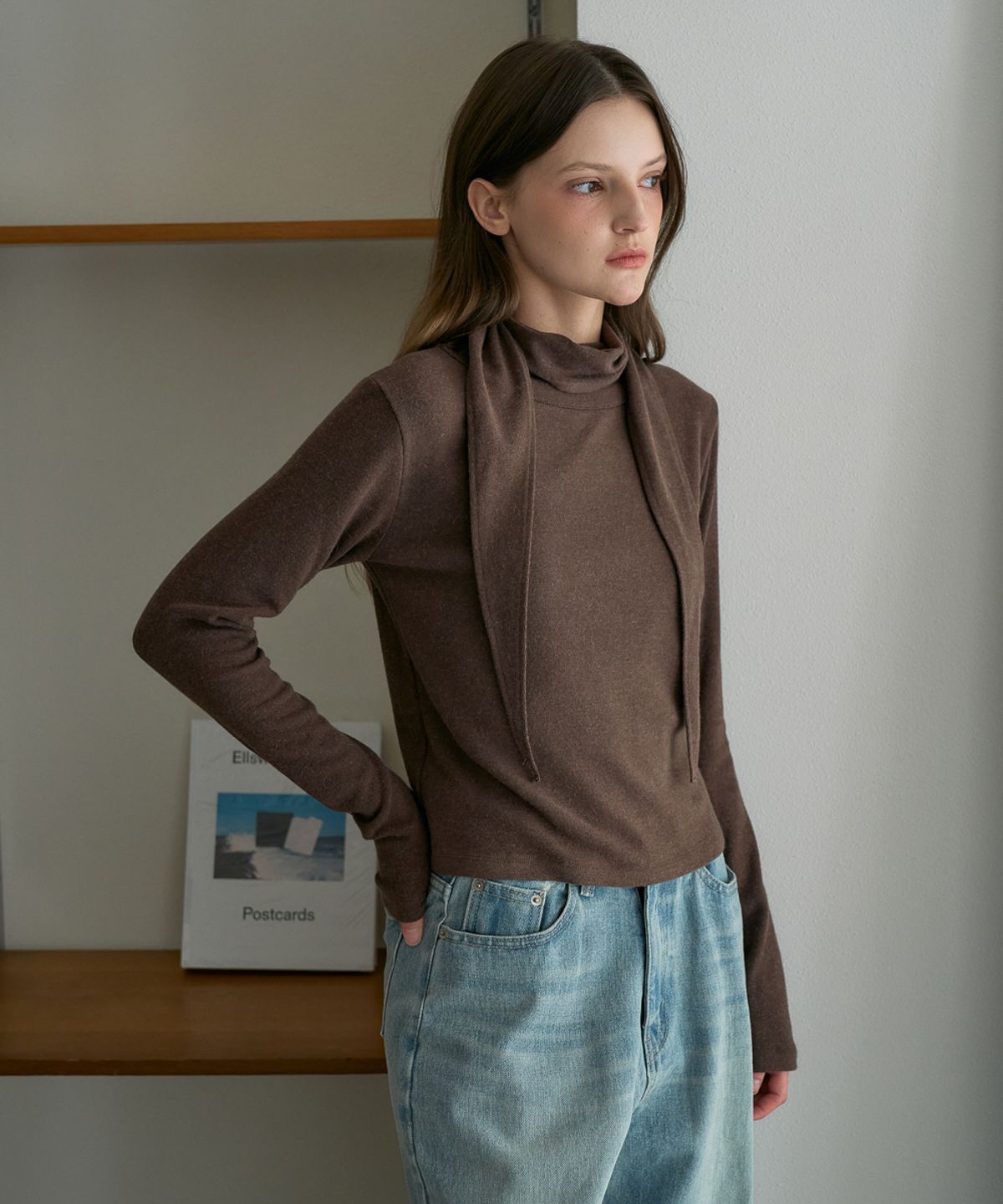 드헤베(DEHEVE) Drape Scarf Long Sleeve [Brown]