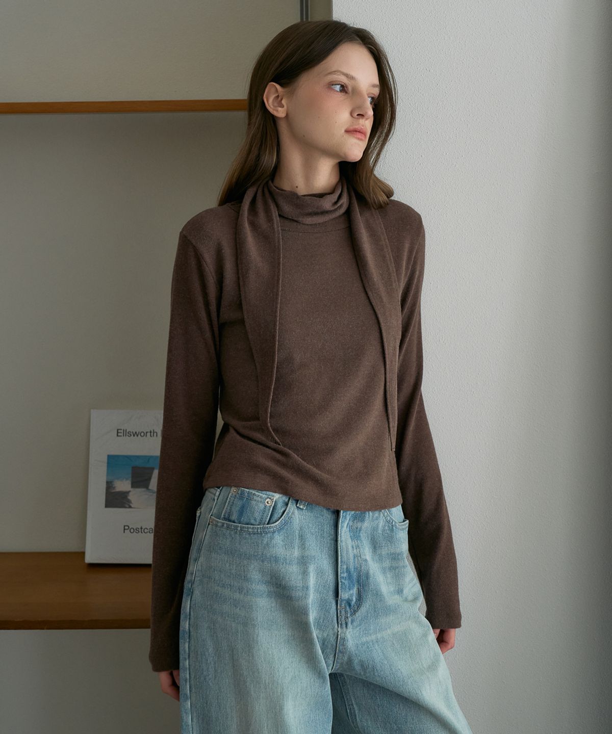 드헤베(DEHEVE) Drape Scarf Long Sleeve [Brown]