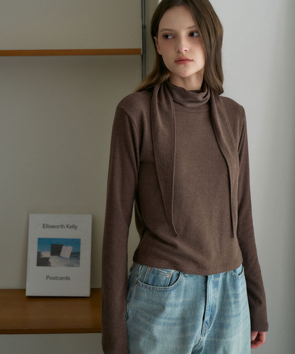 드헤베(DEHEVE) Drape Scarf Long Sleeve [Brown]
