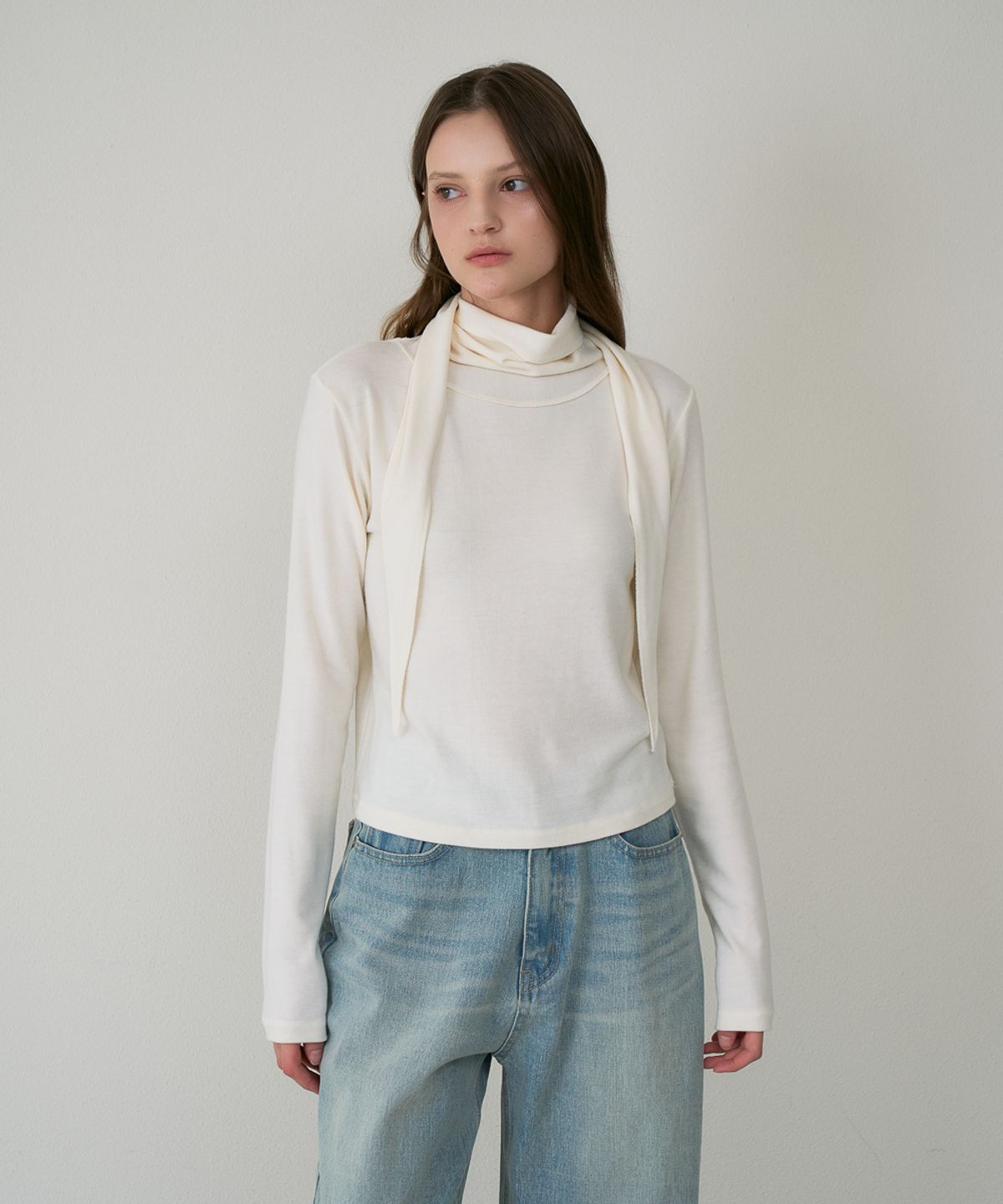 드헤베(DEHEVE) Drape Scarf Long Sleeve [Ivory]