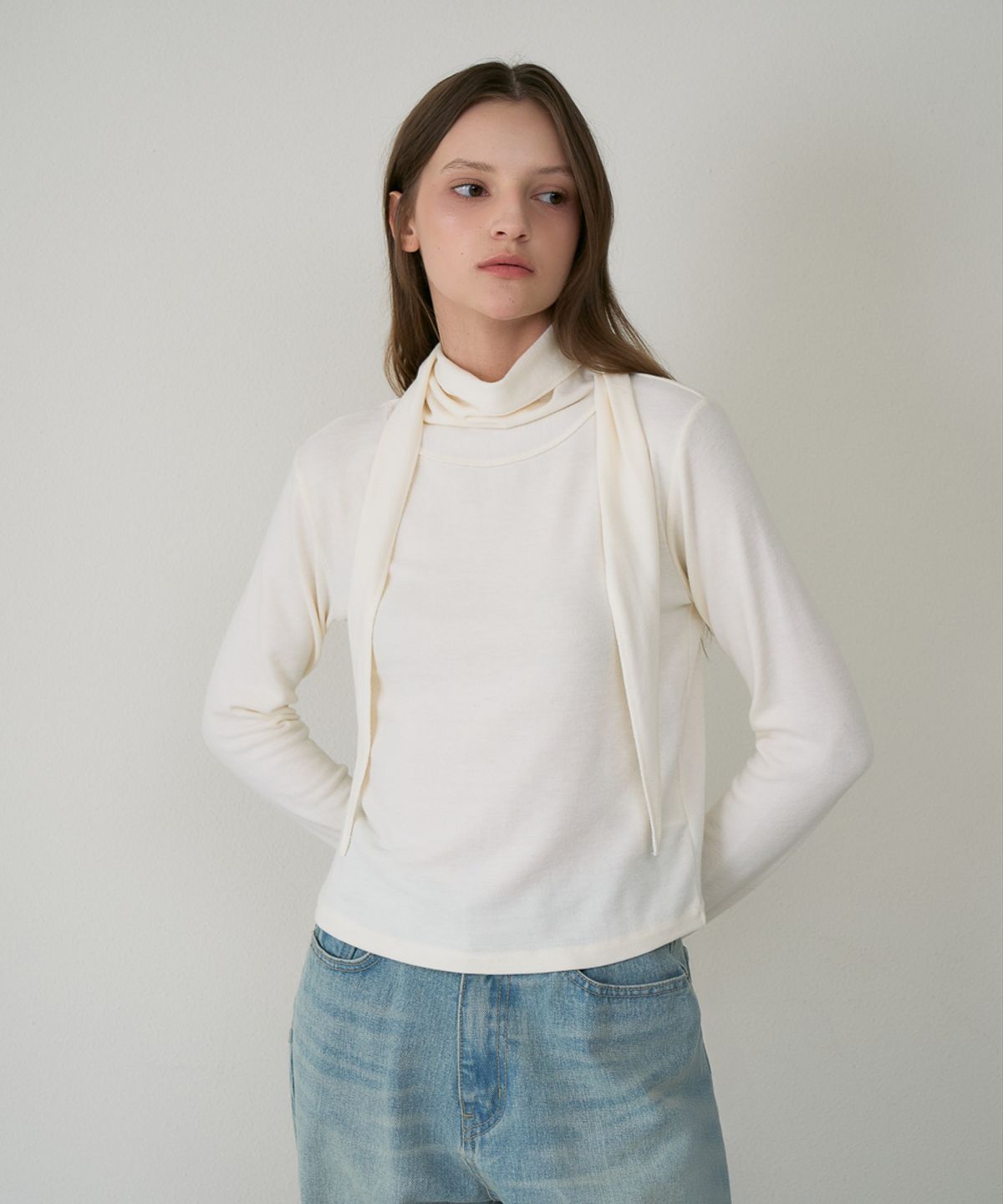 드헤베(DEHEVE) Drape Scarf Long Sleeve [Ivory]