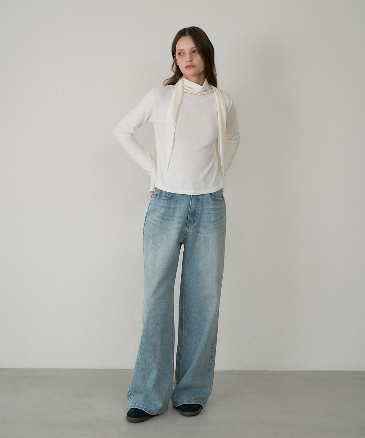 드헤베(DEHEVE) Drape Scarf Long Sleeve [Ivory]