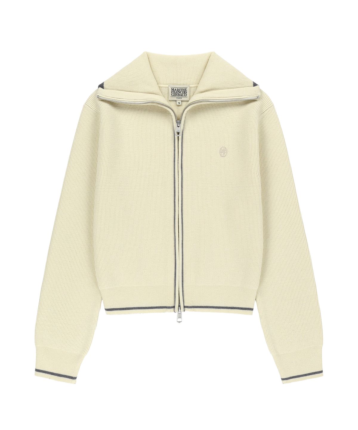 마리떼 프랑소와 저버(MARITHÉ + FRANҪOIS GIRBAUD) W BIG COLLAR CROP ZIP-UP CARDIGAN ivory