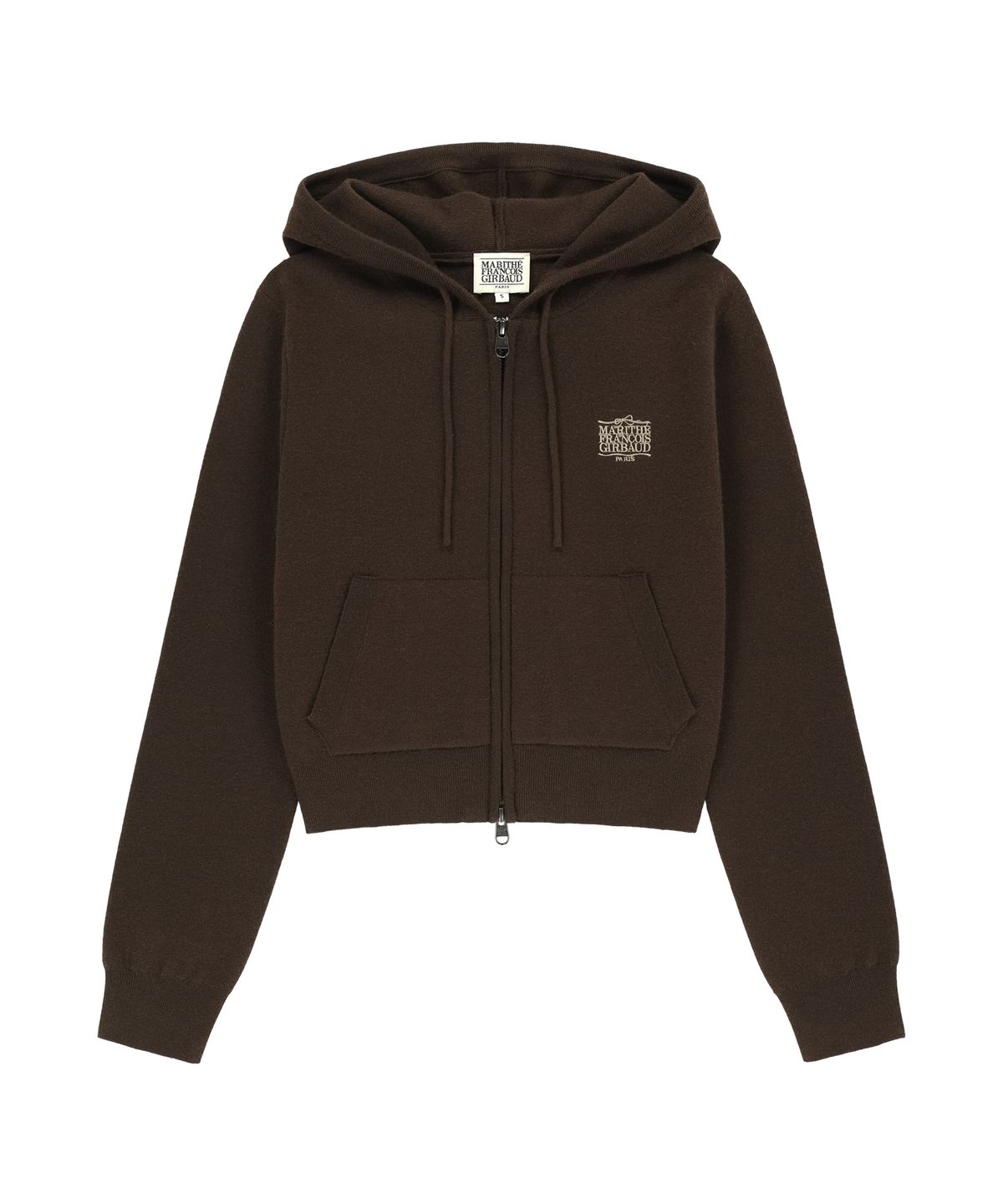 마리떼 프랑소와 저버(MARITHÉ + FRANҪOIS GIRBAUD) W RIBBON CLASSIC LOGO CROP KNIT HOODIE ZIPUP brown