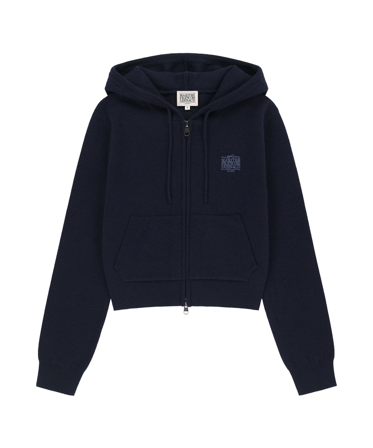마리떼 프랑소와 저버(MARITHÉ + FRANҪOIS GIRBAUD) W RIBBON CLASSIC LOGO CROP KNIT HOODIE ZIPUP navy