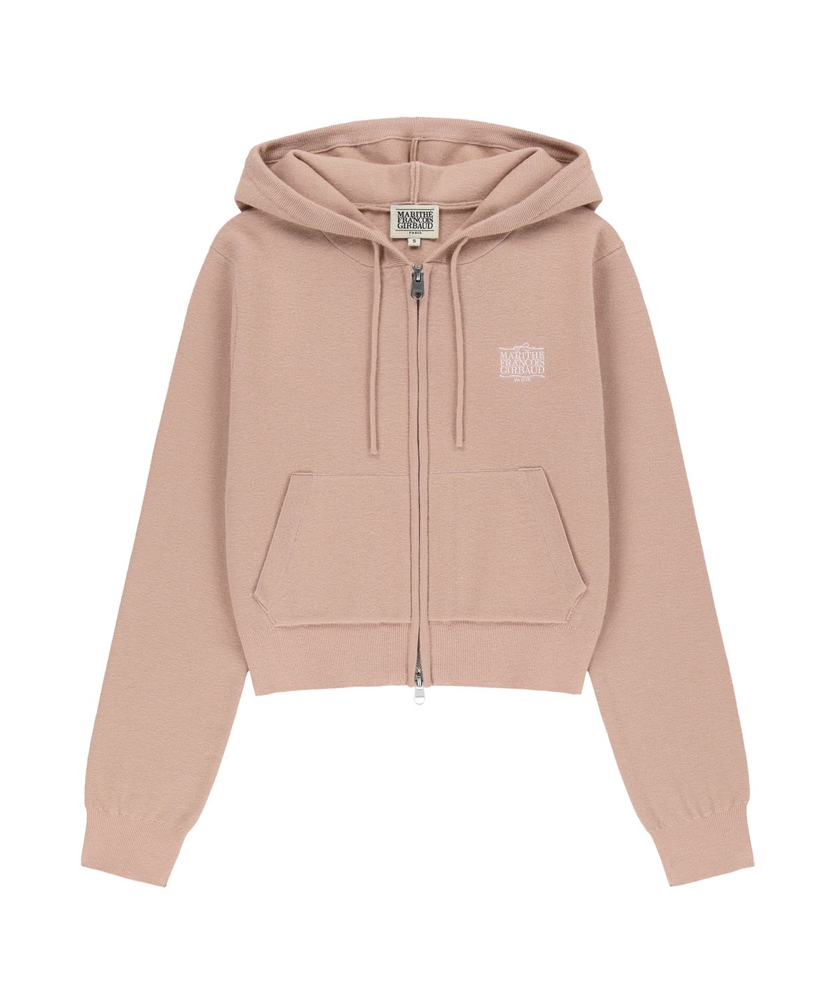 마리떼 프랑소와 저버(MARITHÉ + FRANҪOIS GIRBAUD) W RIBBON CLASSIC LOGO CROP KNIT HOODIE ZIPUP dark pink