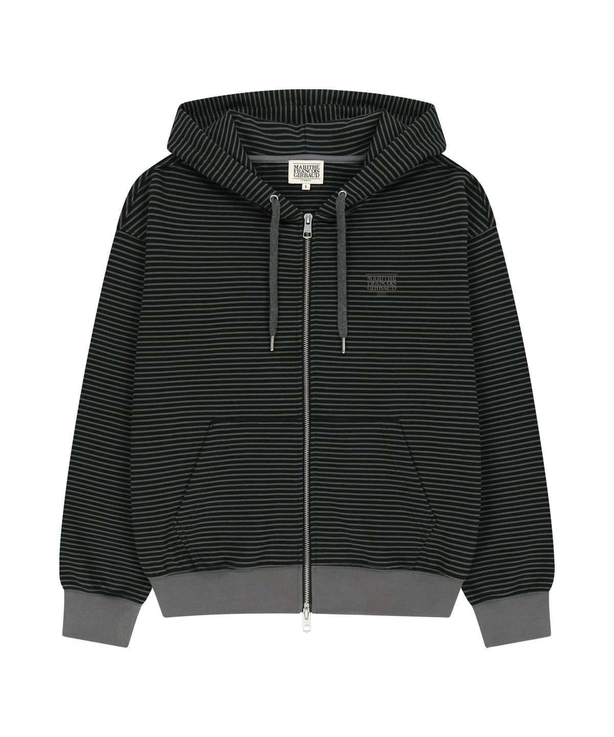 마리떼 프랑소와 저버(MARITHÉ + FRANҪOIS GIRBAUD) SMALL CLASSIC LOGO STRIPE OVERSIZED HOODIE ZIPUP charcoal