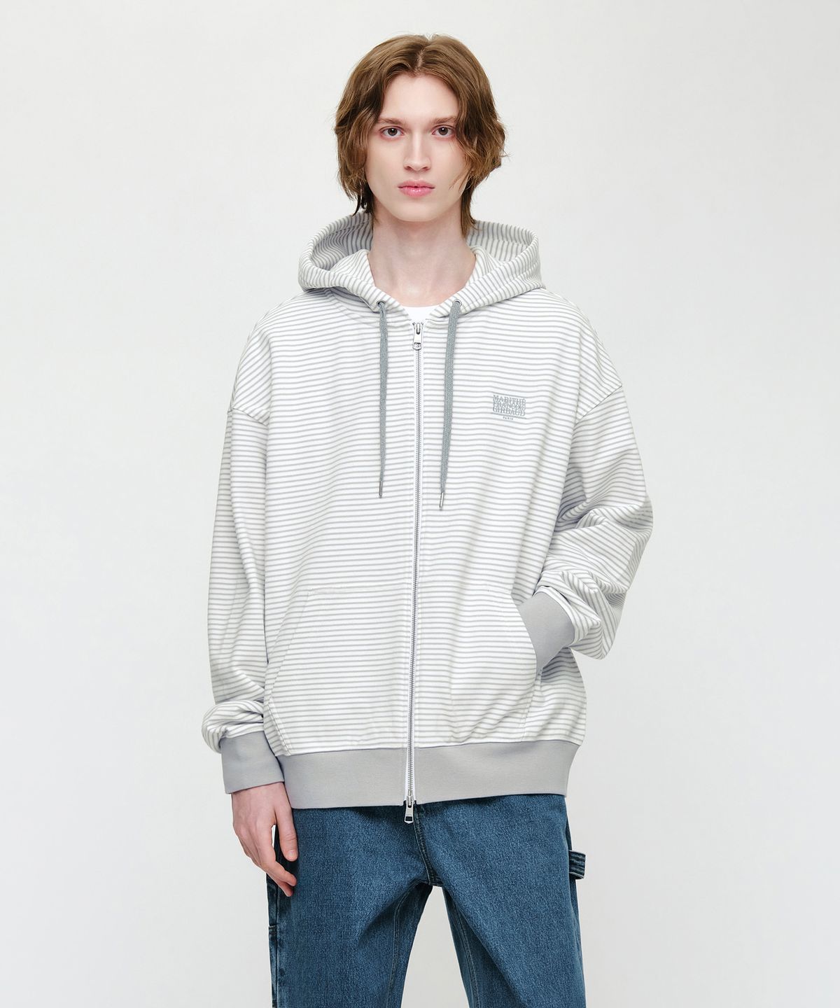 마리떼 프랑소와 저버(MARITHÉ + FRANҪOIS GIRBAUD) SMALL CLASSIC LOGO STRIPE OVERSIZED HOODIE ZIPUP light gray