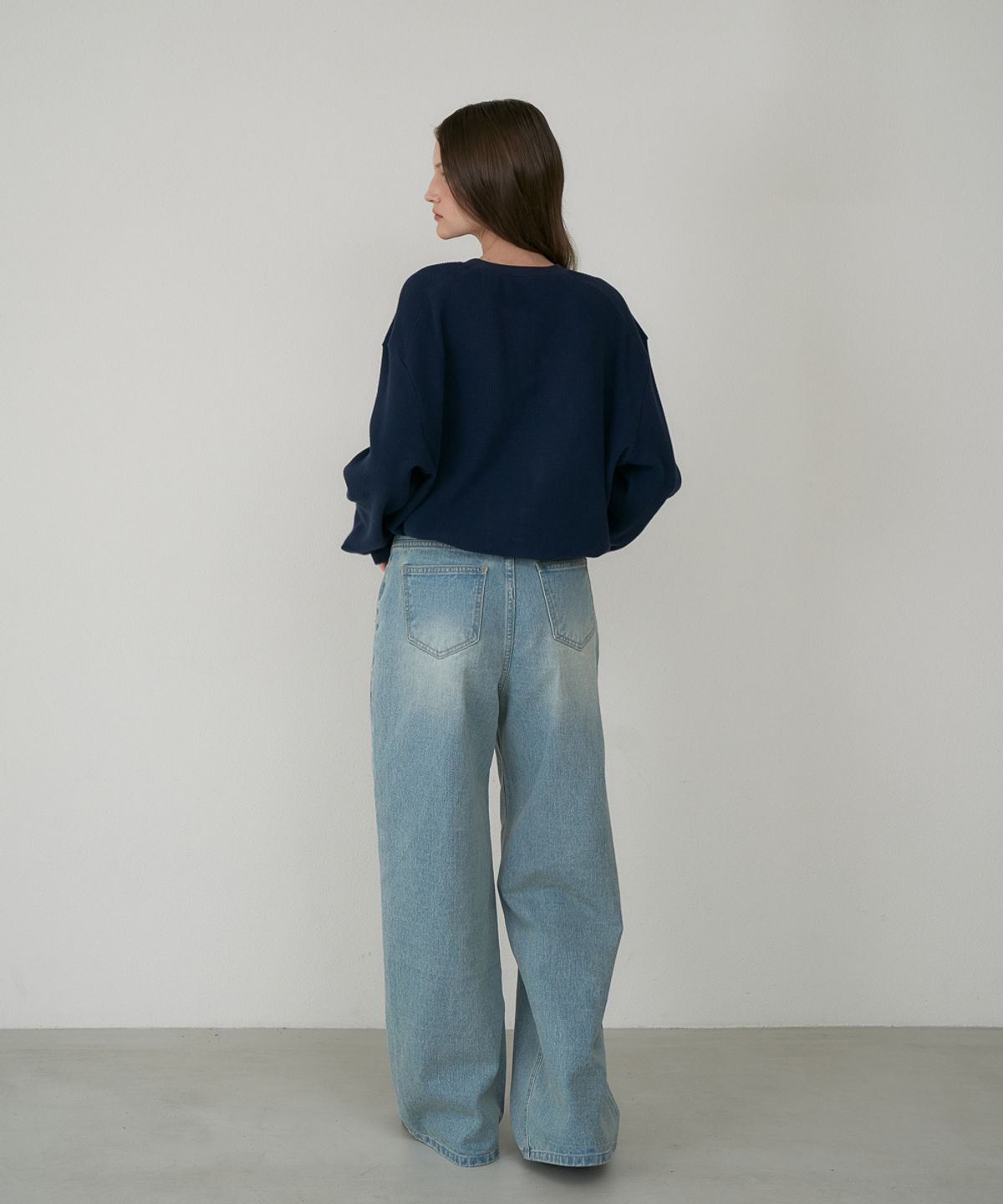 드헤베(DEHEVE) Check Henley-neck Sweatshirt [Navy]