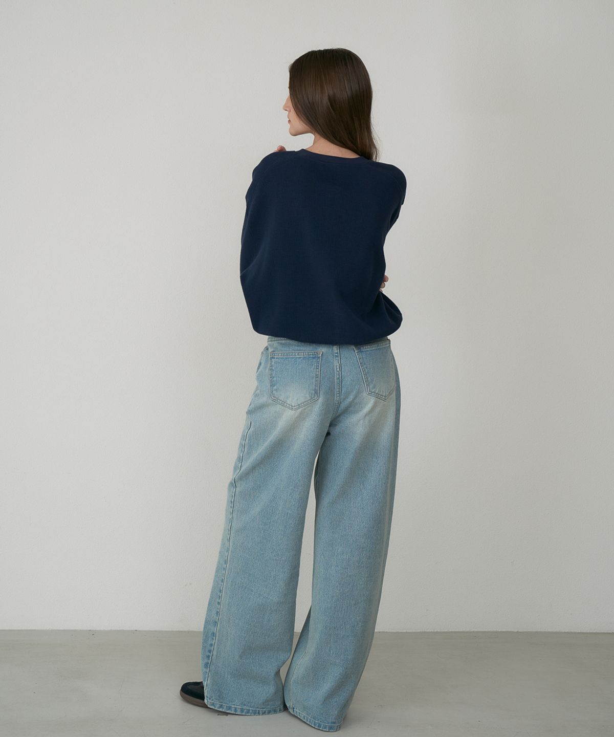 드헤베(DEHEVE) Check Henley-neck Sweatshirt [Navy]