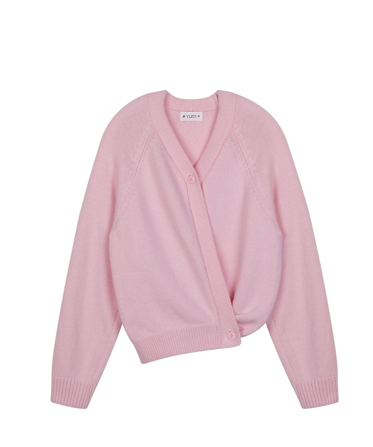 블레티(VLETI) V-neck Button Wrap Knit Cardigan (Pink)