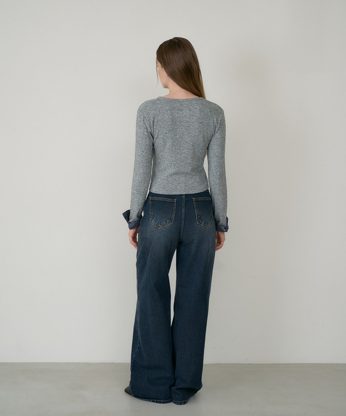 드헤베(DEHEVE) Check Trim Wool Cardigan [Gray]