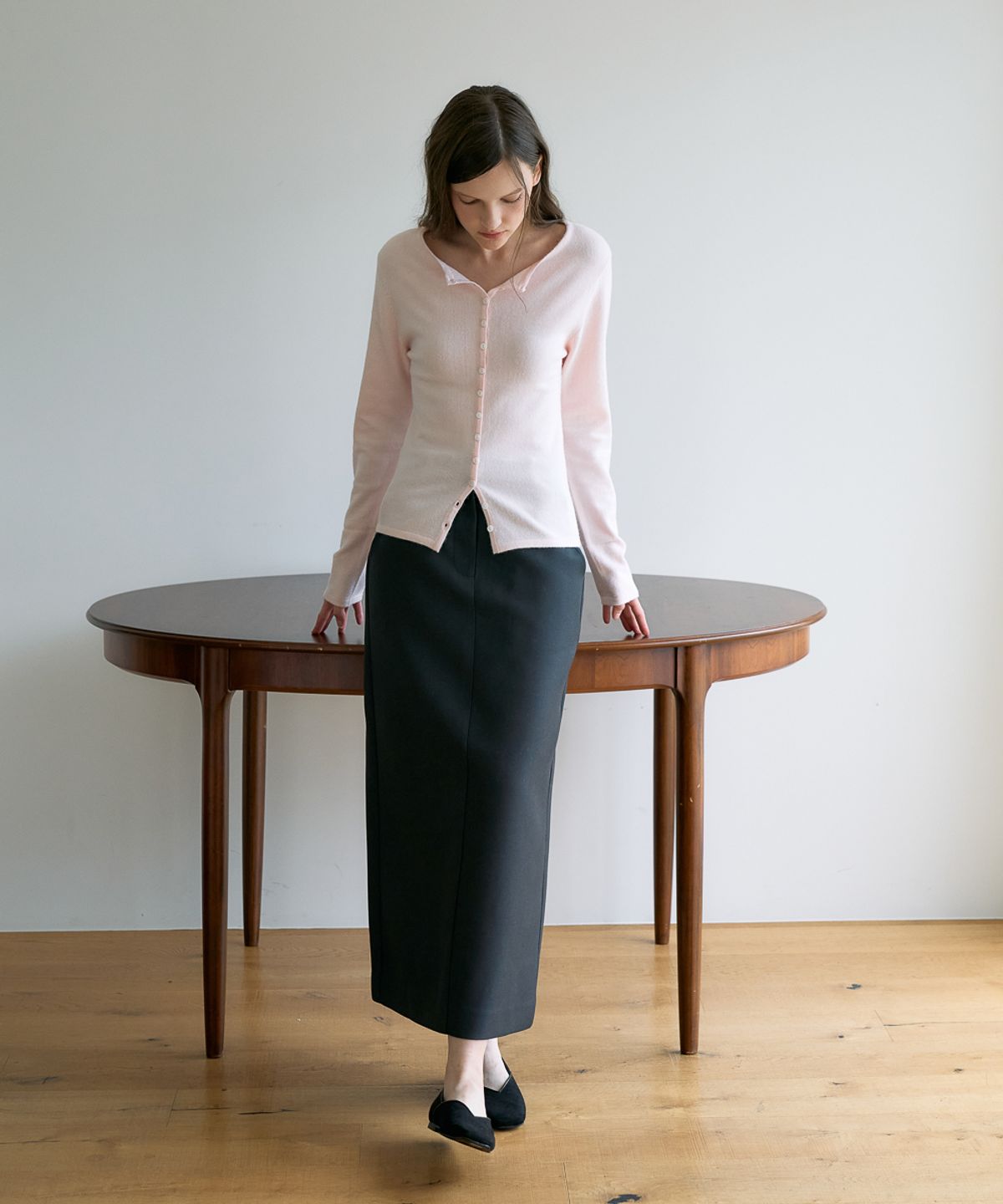 드헤베(DEHEVE) Slim Button Cardigan [Pink]