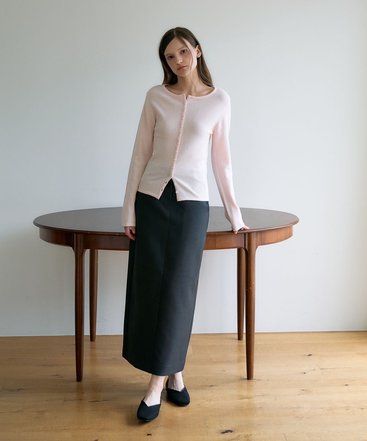 드헤베(DEHEVE) Slim Button Cardigan [Pink]