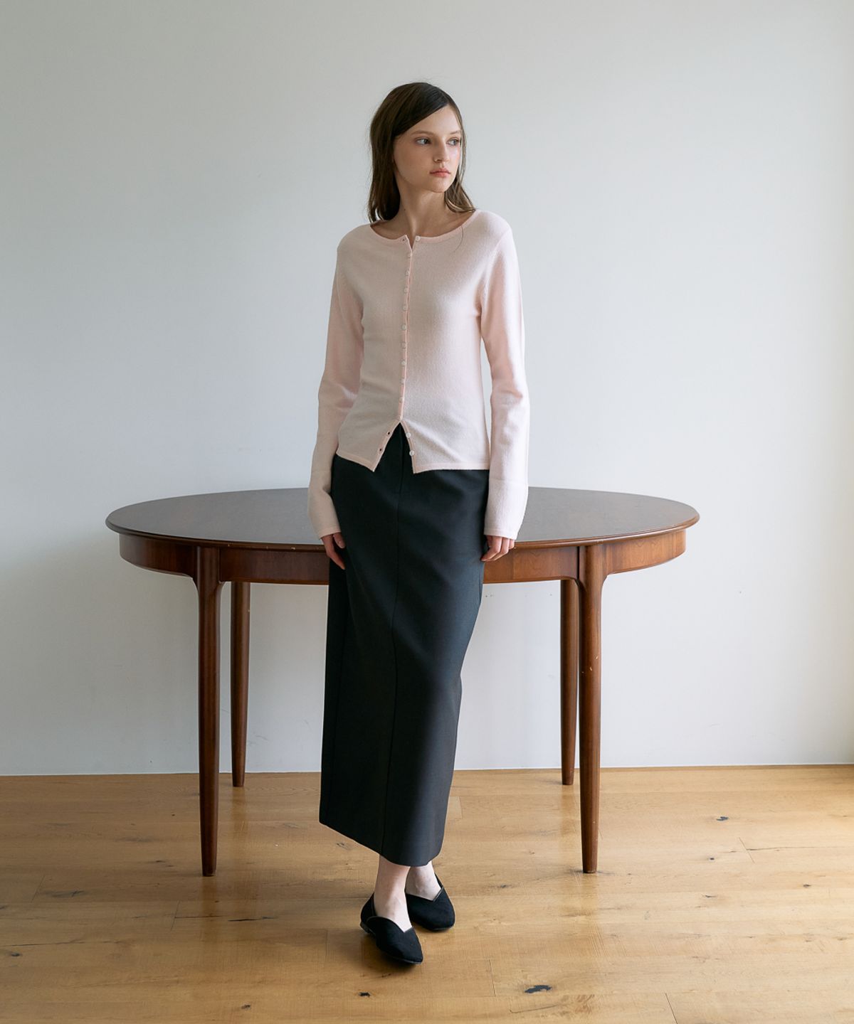 드헤베(DEHEVE) Slim Button Cardigan [Pink]