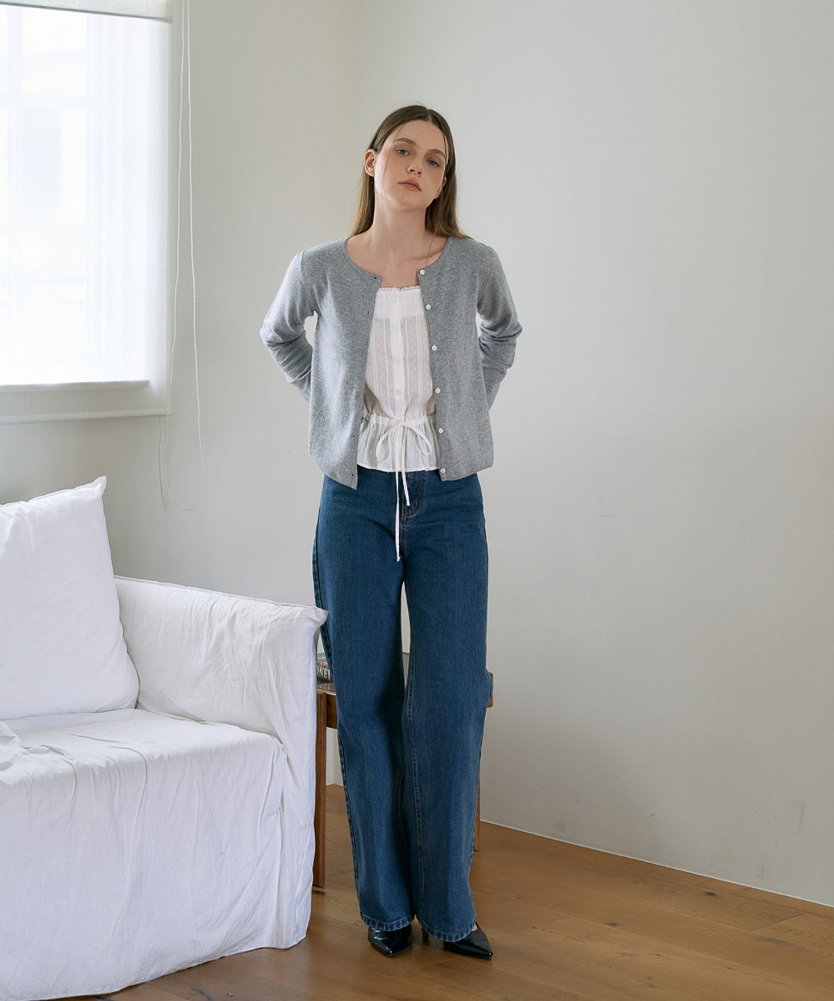 드헤베(DEHEVE) Wool Basic Crop Cardigan [Gray]