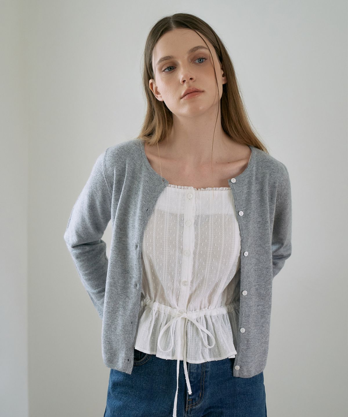 드헤베(DEHEVE) Wool Basic Crop Cardigan [Gray]