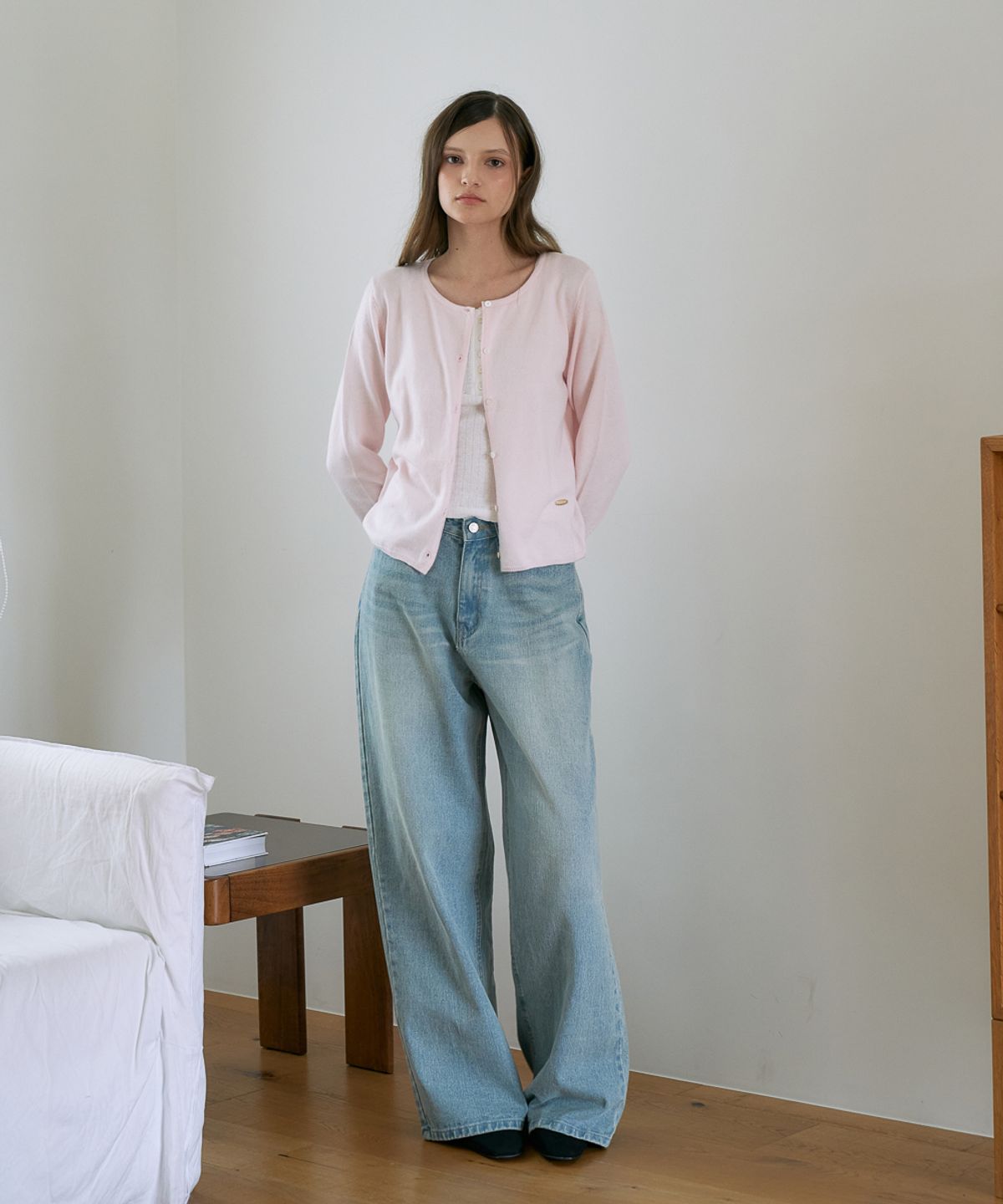 드헤베(DEHEVE) Wool Basic Crop Cardigan [Pink]