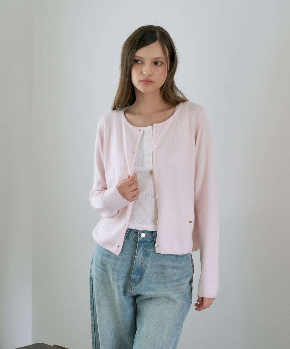 드헤베(DEHEVE) Wool Basic Crop Cardigan [Pink]