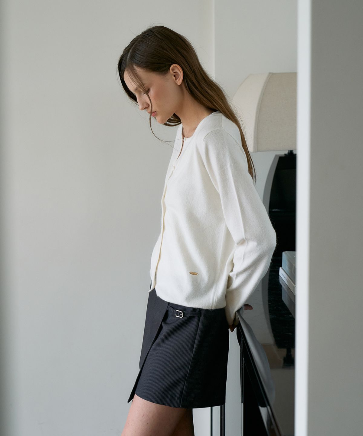 드헤베(DEHEVE) Wool Basic Crop Cardigan [Ivory]