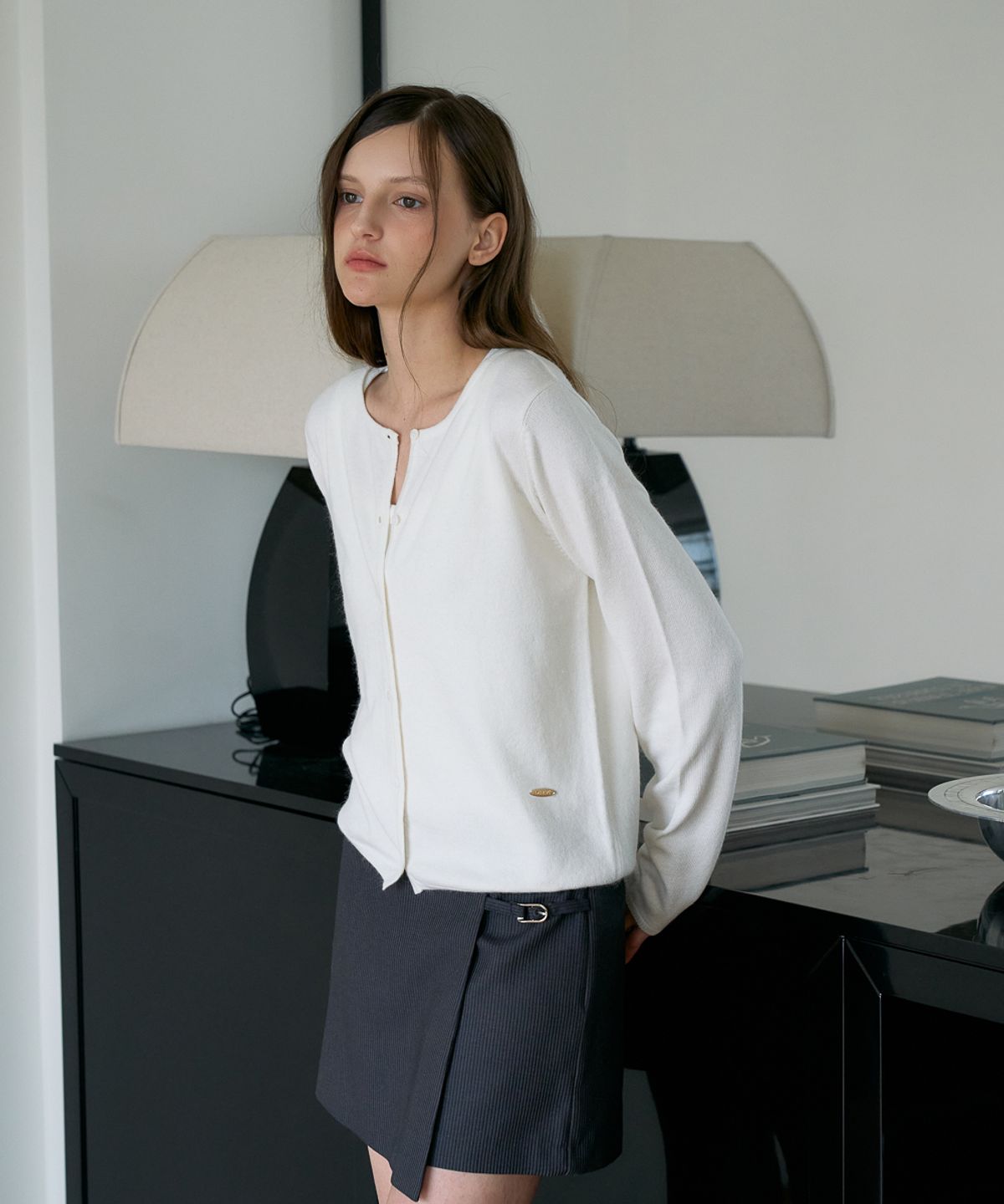 드헤베(DEHEVE) Wool Basic Crop Cardigan [Ivory]