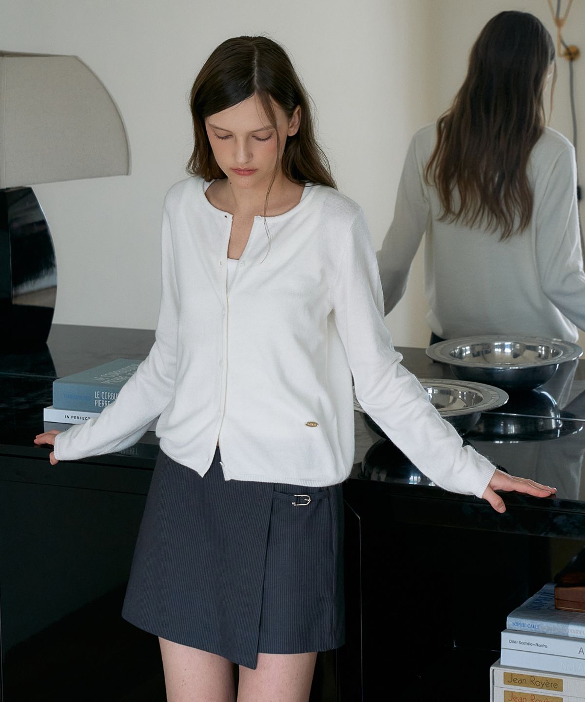 드헤베(DEHEVE) Wool Basic Crop Cardigan [Ivory]